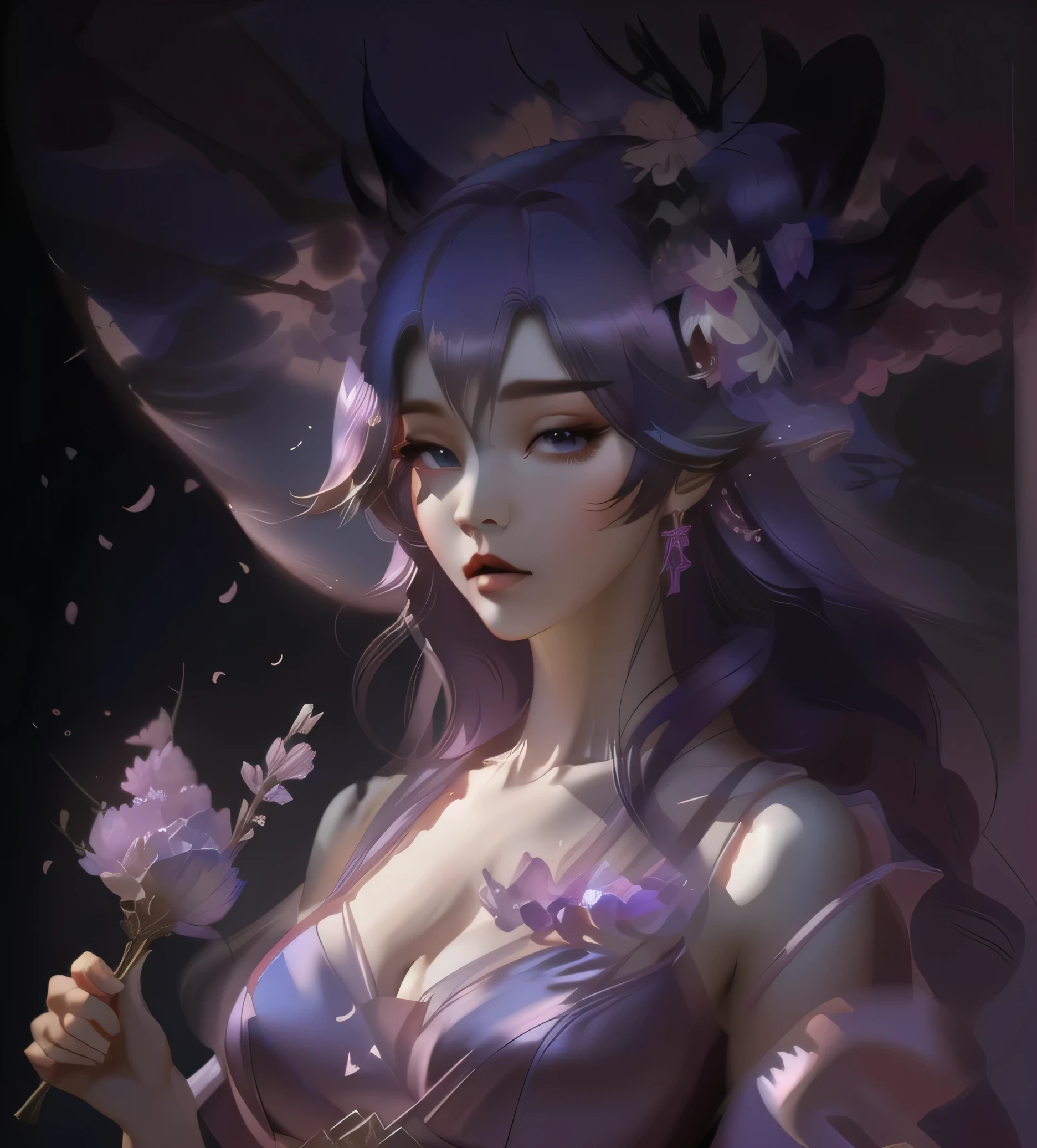 anime - style image of a woman with purple hair and a purple umbrella, portrait of ahri, ahri, extremely detailed artgerm, seraphine ahri kda, commission for high res, onmyoji portrait, ahri from league of legends, inspired by WLOP, detailed fanart, fox nobushi, drawn in the style of artgerm