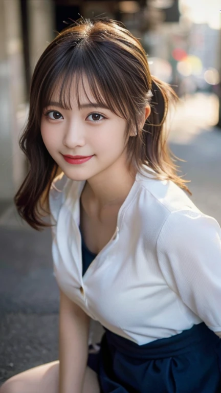 Best-quality, Masterpiece, Ultra-High-Resolution, (Photorealistic:1.4), Raw-Photo, 1girl, 15-years-old, the most famous Japanese idol, innocent-smile, (extremely cute face like the most popular Japanese idol, (extremely beautiful big-black-solid-circle-eyes), extremely beautiful hair), extremely beautiful skins, wearing only white extremely-see-through casual-dress with long-sleeves, dynamic-pose
