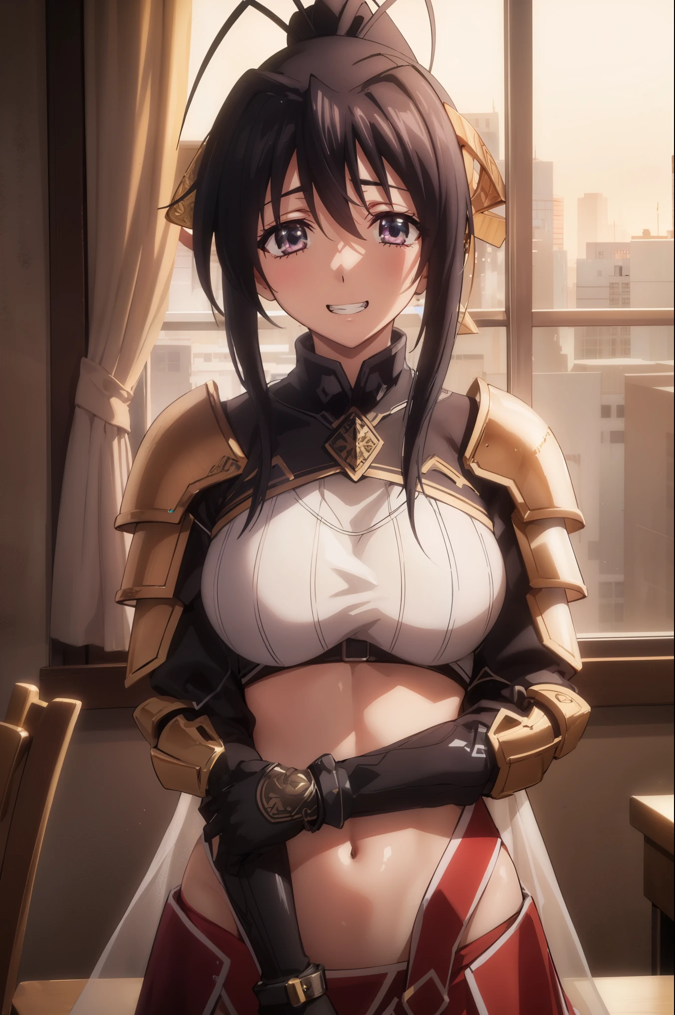 Akeno Himejima,eft_dxd_akeno,16 HD, ponytail,
BREAK (open clothes, hairband, grin, (gold armor), body markings:1.2)
BREAK indoors, classroom,
BREAK looking at viewer, (cowboy shot:1.5), expression is solemn,cute expressive face,
BREAK (masterpiece:1.2), best quality, high resolution, unity 8k wallpaper, (illustration:0.8), (beautiful detailed eyes:1.6), extremely detailed face, perfect lighting, extremely detailed CG, (perfect hands, perfect anatomy),