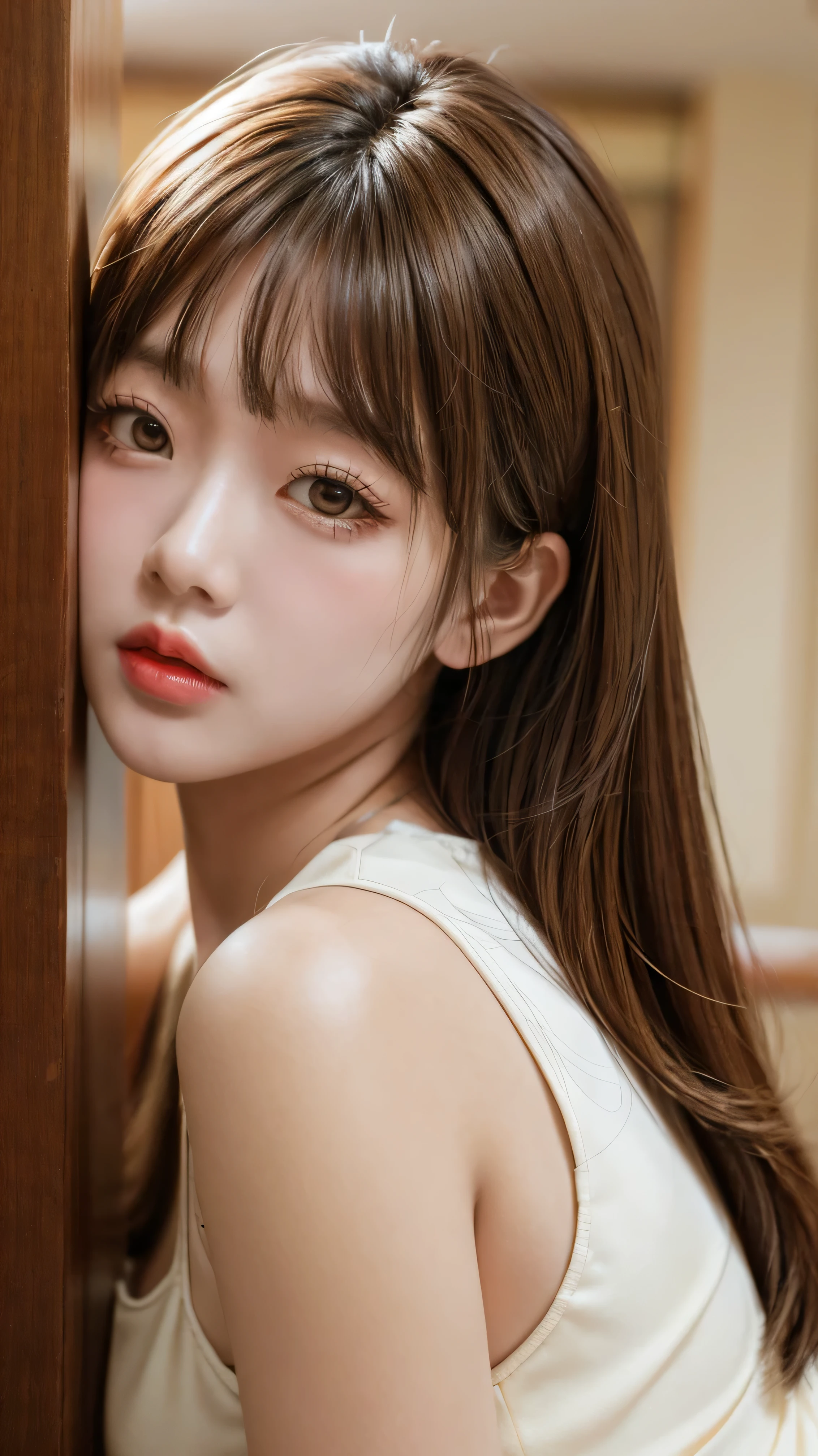 best quality, 8K, Detailed facial depiction, Detailed eye description, brown hair, Korean beauty, , Slim, big breasts, Big bottom, long shoot