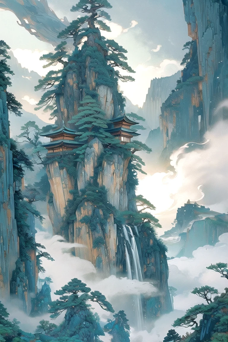 dongfangmeixue,SM,landscape\(jade carving style,nature,Mountain,pine,forest,east asian architecture,foggy road section,cliff,危险的Mountain峰,Fall,cloud,Sea of fog,exhibition hall,mist around the Mountains,birds\),
masterpiece,best quality,Unreal Engine 5 Rendering,movie lights,movie shot,movie special effects,detailed details,high dynamic range,ultra high definition,8K,CG wallpaper