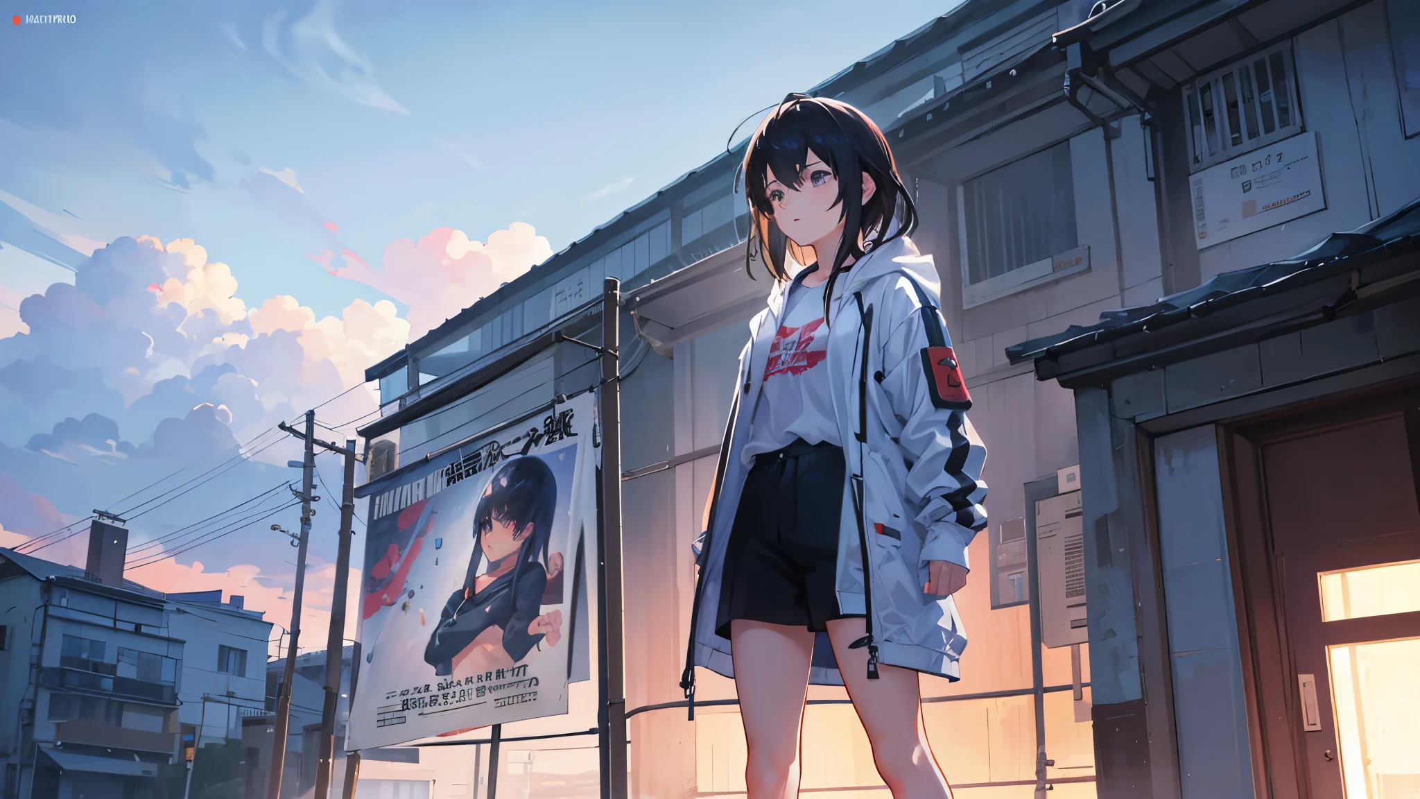 1 chico, chaqueta, lluvia, exterior, camisa de entrenamiento, open chaqueta, cadena, mochila, mirando a otros, cabello partido por la mitad, piel bronceada, gender boy, enfoque chico, Tendencia en Artstation, 8k resolution, muy detallado, anatomically correct, Sharp image, Pintura Digital, arte conceptual, tendencia en pixiv, Estilo Makoto Shinkai,