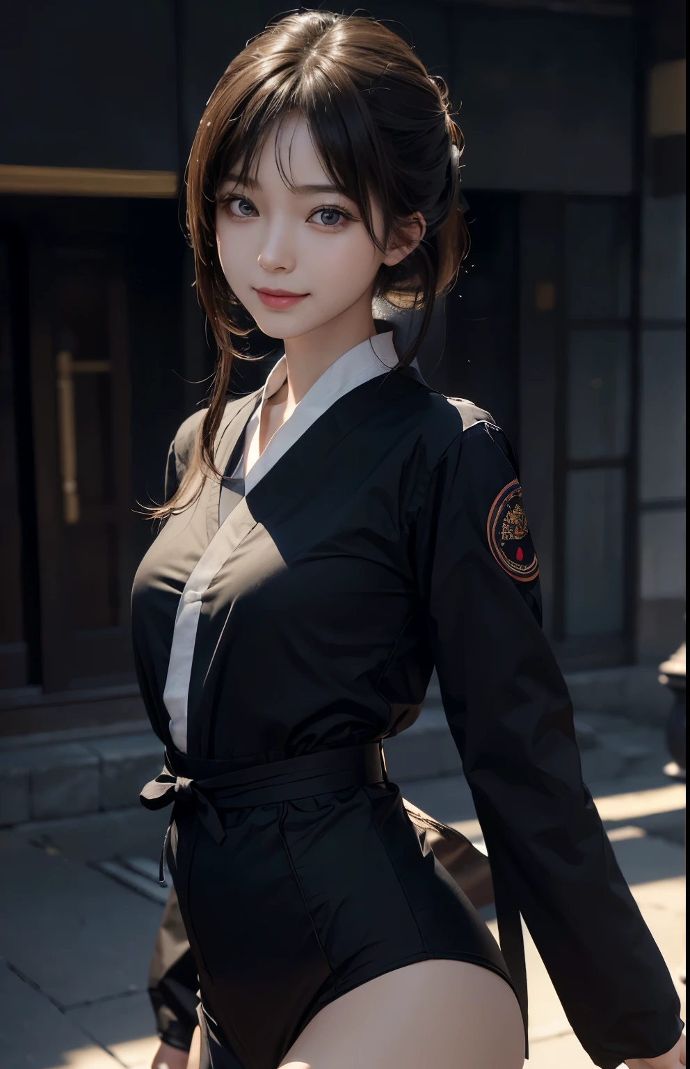 masterpiece, 1 beautiful girl, be familiar with, eye swelling, highest quality, 超High resolution, (reality: 1.4), original photo, 1 girl, cinematic lighting, smile, Japanese, asian beauty, Korean, neat, so beautiful, a little young face, beautiful skin, thin, cyberpunk background, (超reality的な), (figure), (High resolution), (8K), (非常にbe familiar with), (best figure), (beautiful detailed eyes), (超be familiar with), (wallpaper), (be familiar with顔), beholder, small details, be familiar with顔, deep shadow, discreet key, Pure erotic face ace_V1, smile, 46 point diagonal bangs, look straight ahead, neat服, black eyes,