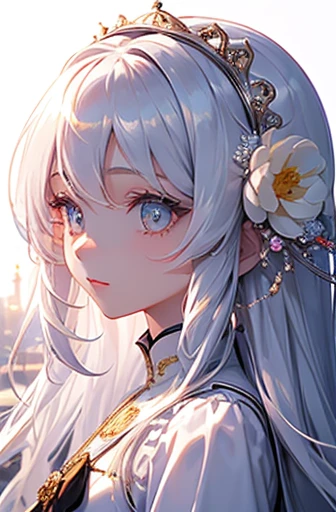 Ultra HD,masterpiece, highest quality, alone, masterpiece, highest quality,, 美New胸, hair ornaments, 超詳New, girl, ギザギザの髪美New, exquisite eyes, gemのような瞳 , colorful eyes, sparkling background,sparkling eyes, super long hair, woman, white hair, 優New髪, god々New, gem, gemのような髪,Lightり輝く目,god,diamond,すばらNew髪,green eyes,Eye-catching skin,detailed decoration,Aquamarine,less revealing clothes,Light,女god,flower,white skin,