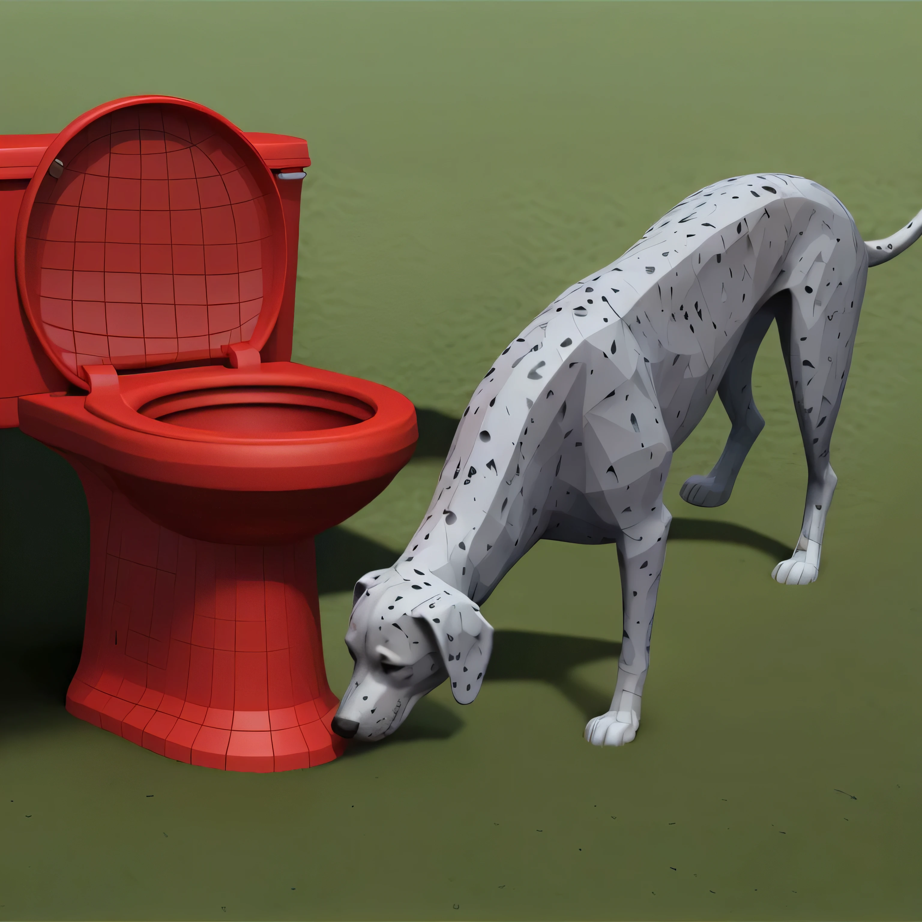 there is a dalmatian dog standing next to a toilet, depicted as a 3 d render, anthropomorphic dog cleaning, inspired by Scott Listfield, by Scott Listfield, hyperrealistic illustration, realistic illustration, anthropomorphic dog eating, by jeonseok lee, humorous illustration, computer generated, poop, stylized as a 3d render