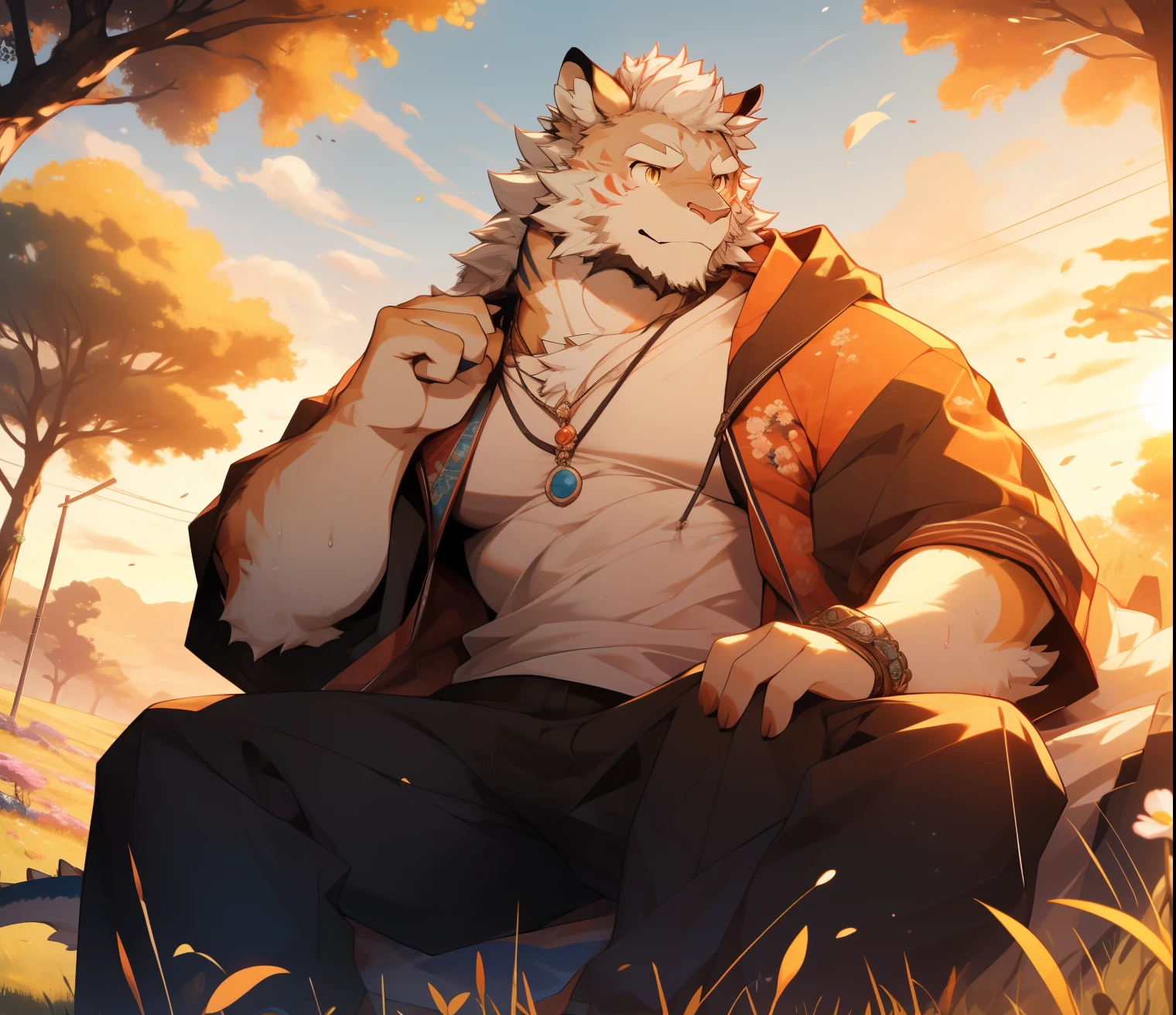 (Kirin:1.5),(White robe torn:1.6),32k high quality detailed art,(Kirin:1.1), (((white fur:1.8))),(Dark and cool colors),(Gold and blue different color eyes:1.2),(muscular body:1.2),Handsome,(OK),(perfect face),(despair:1.1),(golden and white skin:1.6),(Dense forest background:1.6),(Half body特写:1.5),Publaz, (Kirin:1.1), (((white fur:1.8))),Handsome, (OK),Express,(Dense forest background:1.4),(pain的眼神:1.3),(Kirin tail),不同的Express,(perfect masterpiece),(32k),(abdominal muscles:1.3),(((young:1.4))),(21 years old),(alone),(Golden sideburns:1.5),(Golden-bearded:1.3),(black chin:1.3),(black and white face:1),(Very rich facial details:1.3),(Strong),(Half body),(front view),(cg),(HD),(lie on the ground:1.4),(pain的表情:1.6),(White lines:1.4),(scales:1.3),(white ears:1.4),(One hand over his chest:1.6),(pain:1.4)(Injuried:1.3),(environmental details:1.3),(barefoot)