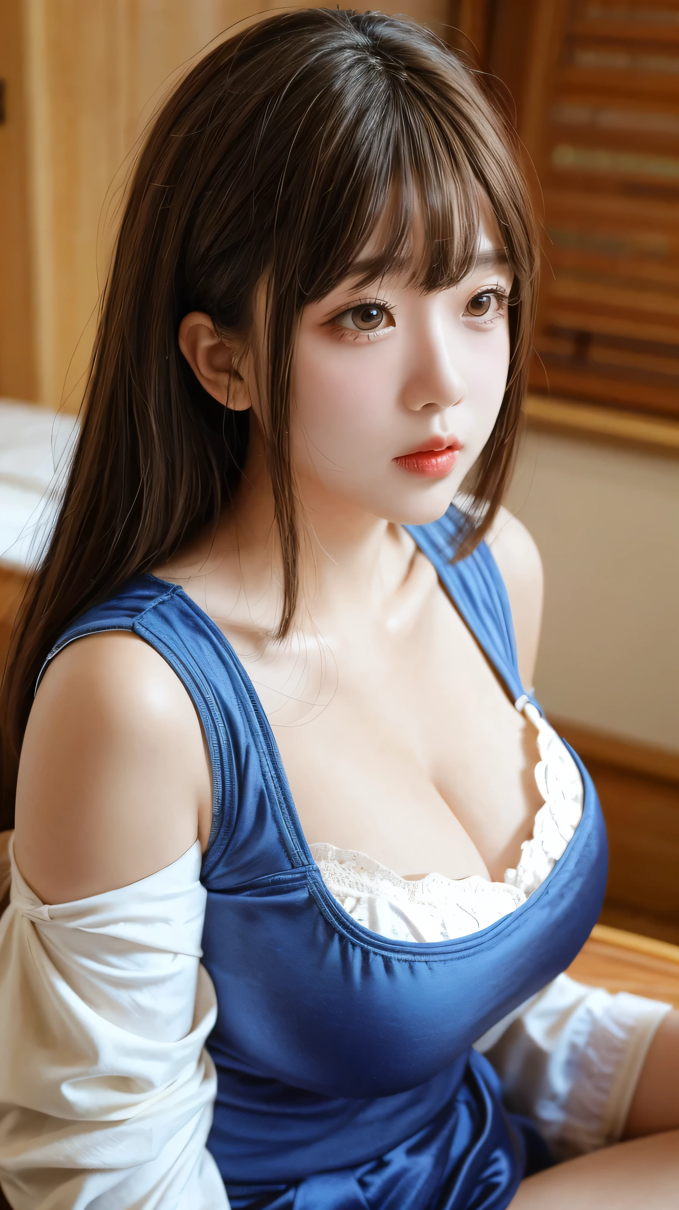 best quality, 8K, Detailed facial depiction, Detailed eye description, brown hair, Korean beauty, , Slim, big breasts, Big bottom, long shoot