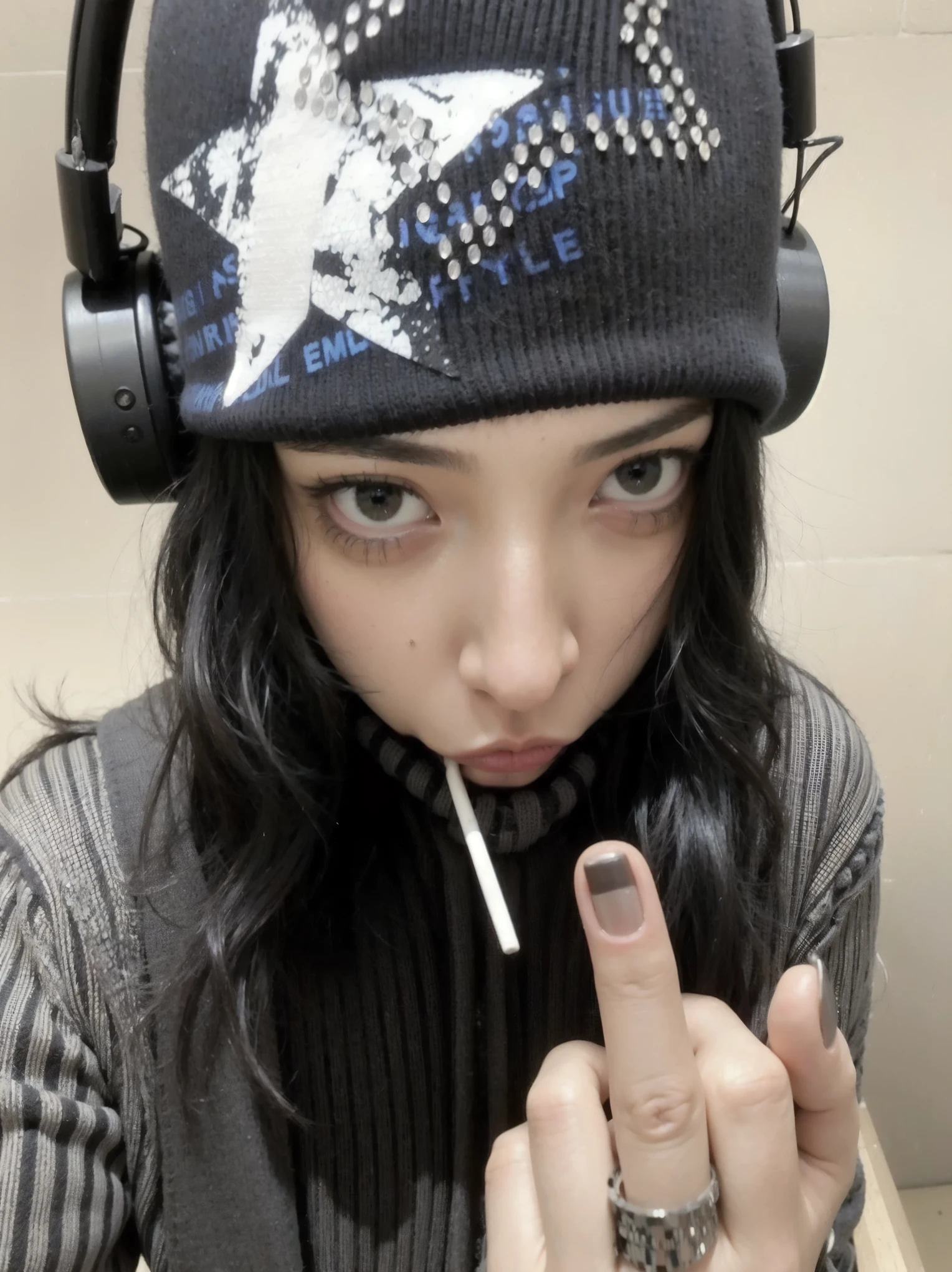 Mujer arafed con auriculares y sombrero fumando un cigarrillo., sui ishida con cabello negro, kiko mizuhara, billie eilish, kimi takemura, kanliu666, yukii morita, señor supremo billie eilish, e-chica, and - girl, jisoo de blackpink, deayami kojima, hana yata, lisa de Blackpink, blackpink lisa, blackpink lisa blackpink lisa