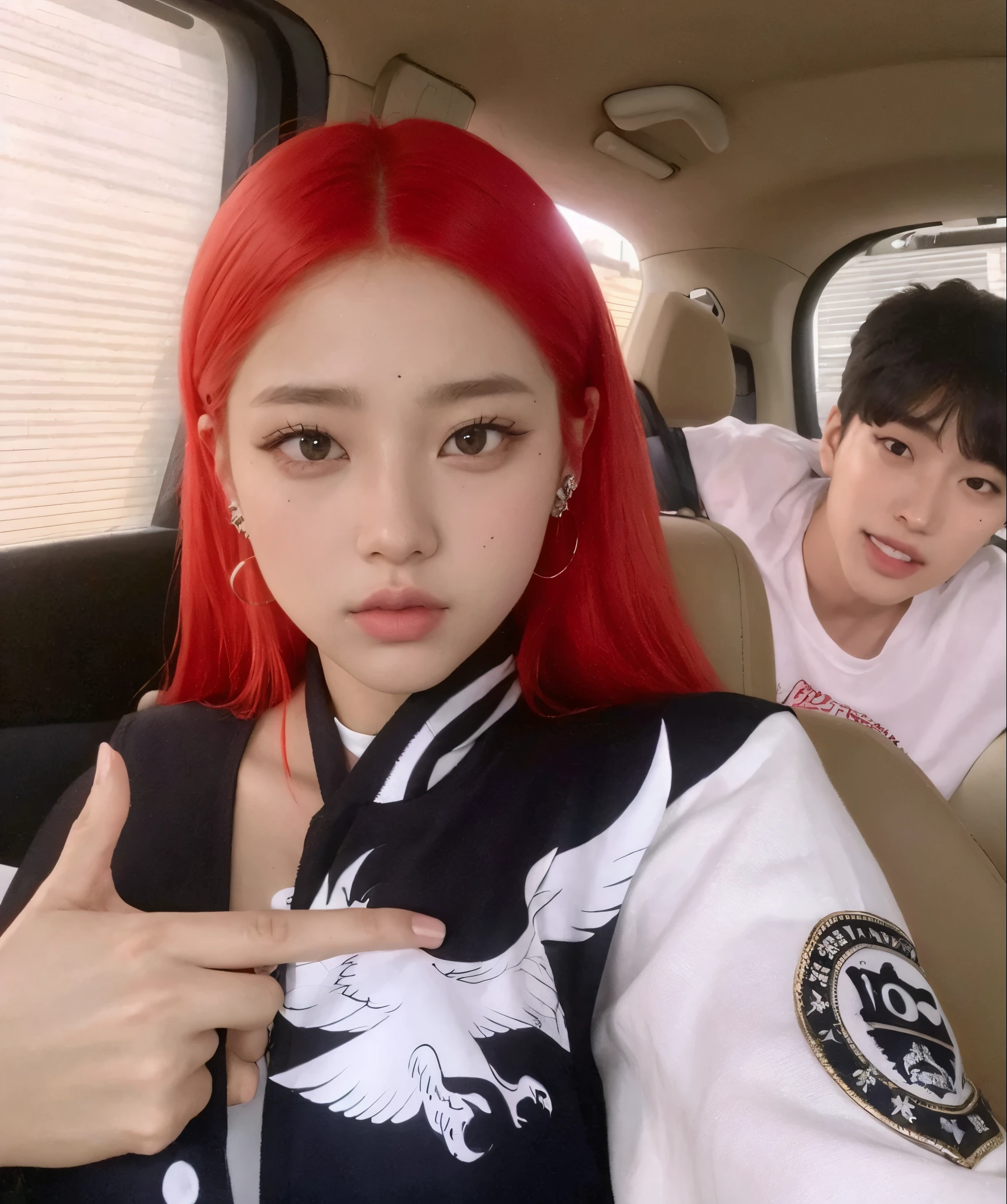 araffes Con cabello rojo and a white shirt sitting in a car, tzuyu de dos veces, jinyoung shin, jossi de blackpink, nixeu y sakimichan, jia, kda y sam que, parque roseanne de blackpink, sun yunjoo, oficial, ella tiene el pelo largo color naranja, korean idol, Con cabello rojo