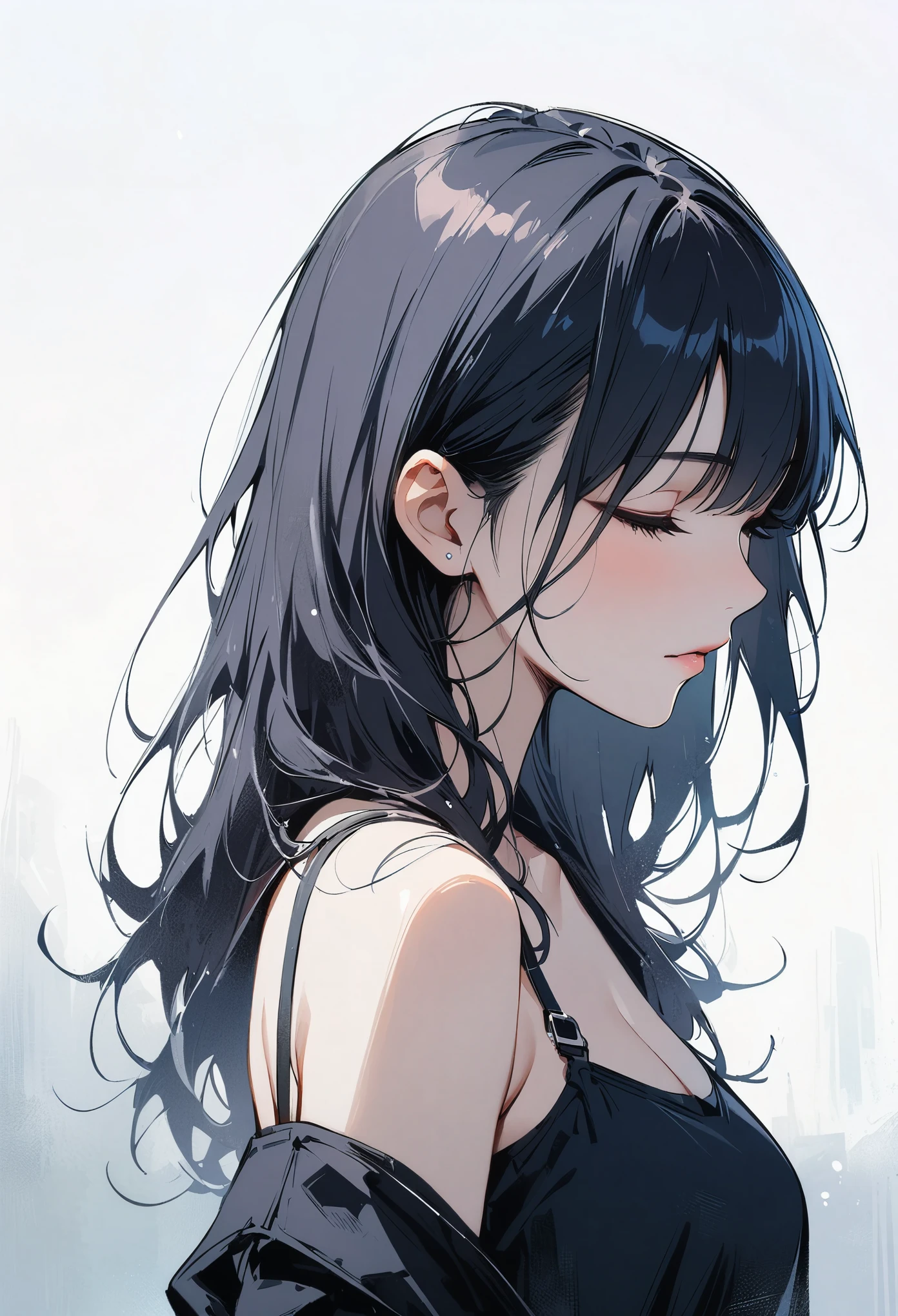 ((highest quality)), ((masterpiece)), (become familiar with), perfect face is sad Are crying girl dark room one piece tears anxious face Are crying black hair Slightly looking down standing up straight The whole body is shown beautiful woman