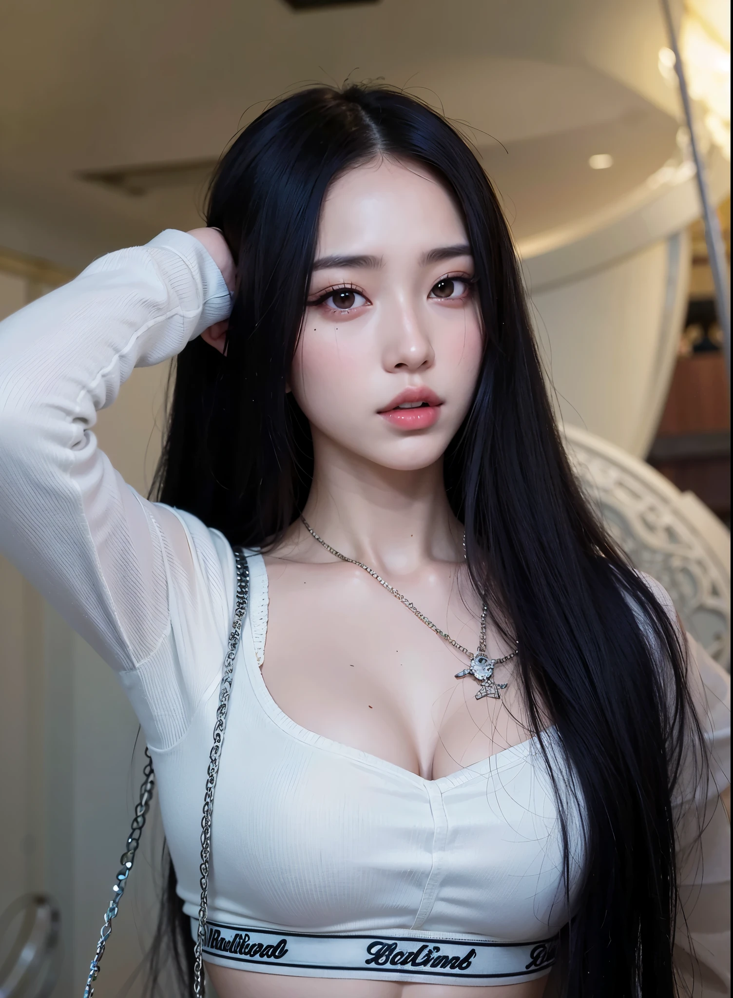araffe asian woman with long black hair and a white top, asian girl with long hair, with long hair and piercing eyes, beautiful south korean woman, cruel korean goth girl, korean girl, beautiful asian girl, gorgeous young korean woman, asian girl, with long dark hair, with long hair, beautiful young korean woman, xision wu, korean woman, asian women , danielle New jeans