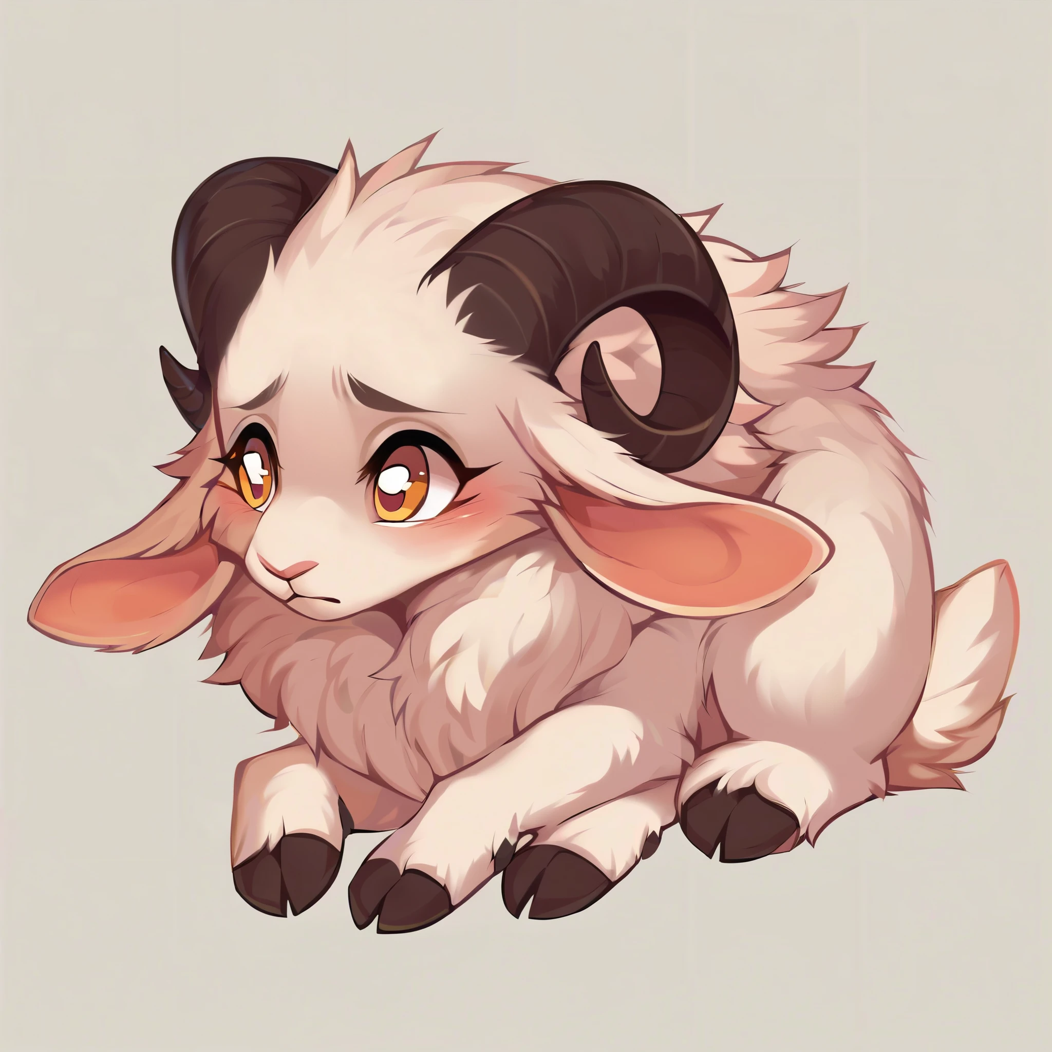 score_9, score_8_up, score_7_up, score_6_up, score_5_up, score_4_up, show accurate, full body, simple background,  feral goat, female goat, adorable face, goat horns, horizontal pupil, golden eyes, white fur, shy look, mane covering the neck,