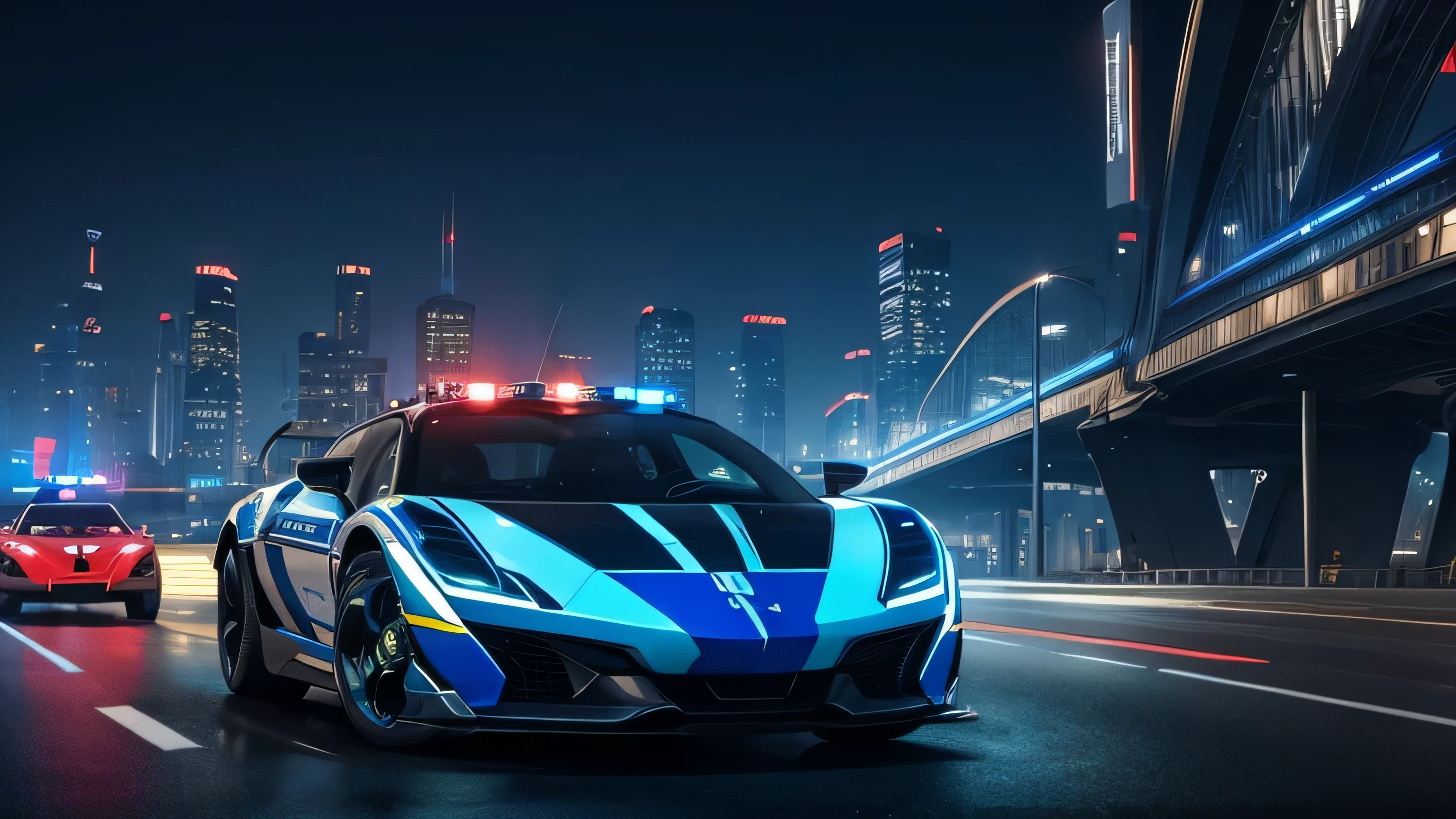(Masterpiece), Futuristic City, road, police car, futuristic
