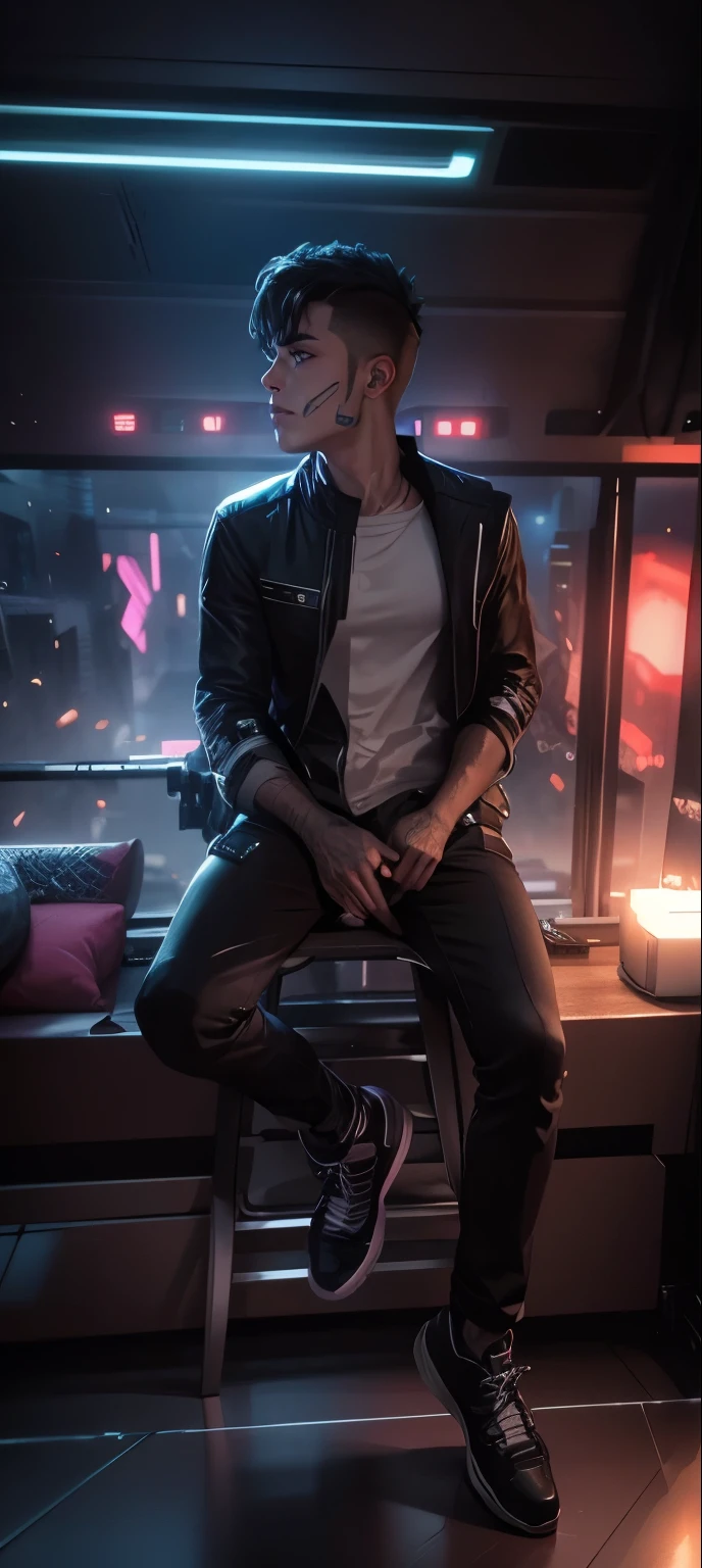 Change background to cyberpunk, Handsome boy, ultra realistic, 8k resolution, realistic face
