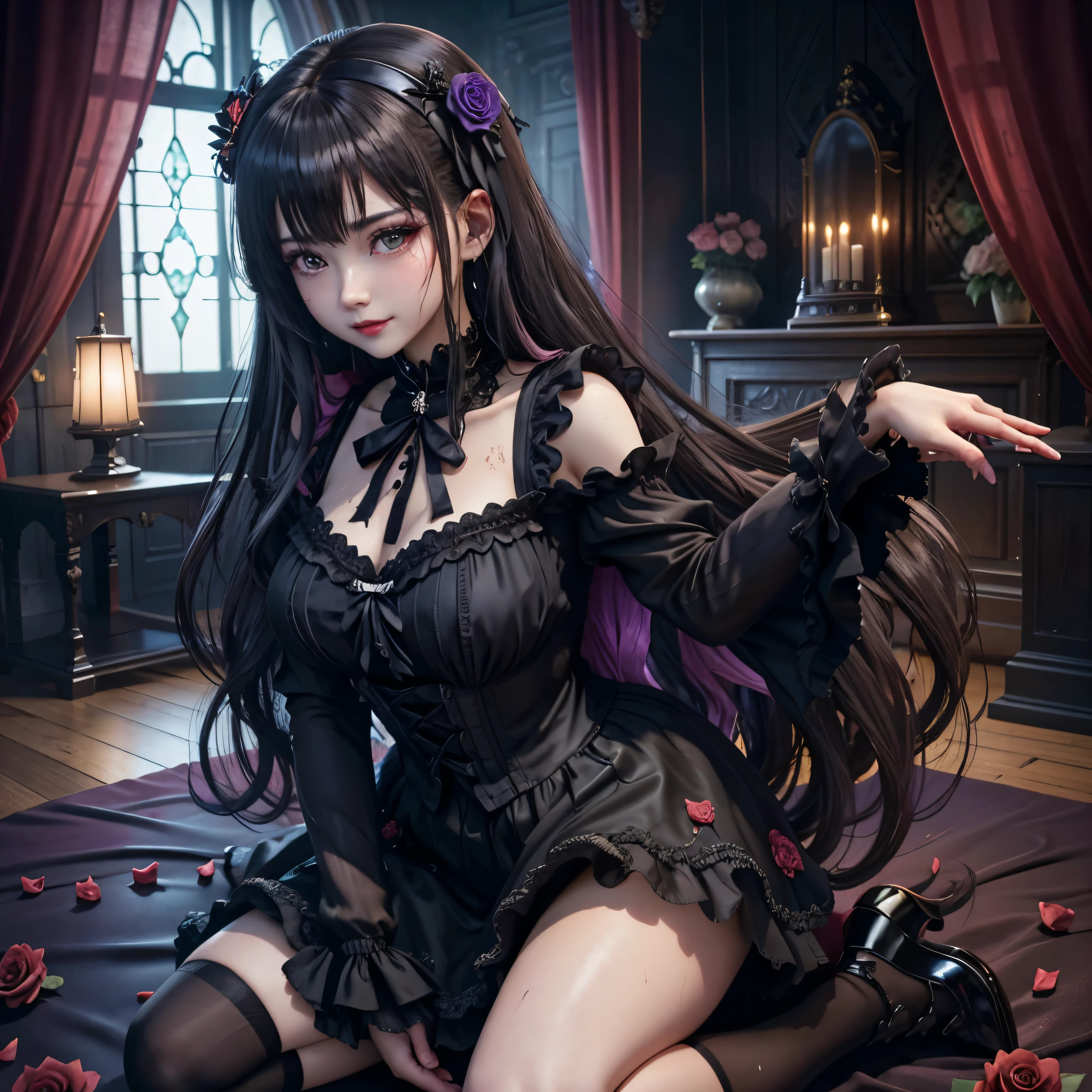 ハードdark gothicメイク、Insanity、deep night sky、horror、black dark eyeshadow、cry、grieve、Good skin glow、dark gothicメイク、dark smile、restless palace、fragrant beauty、22 years ago、lure、Expression of intense sexual pleasure、embarrassed look、dark gothic、lewd expression、pieces fly、highest quality、Browse 5 books、Expression of sexual pleasure in suffering、drunk face、purple maid outfit、Mysterious、Noble、A face that is holding back the toilet、super sexy、loving smile、twin tail hair、jet black ruffle skirt、right blue eye, left eye is red、Gothic bed covered with roses、Super bewitching pose、stick out your butt、platform heel shoes、dark makeup、black lipstick、Stained glass、black metal world、open your legs loosely、make the world beautiful、sit on a bed of roses、gothic ta clothing、comb hair、A little slender、silver hair、long hair straight hair、cute gothic loliress、beautiful face、elegant face、bewitching face、knee high socks、Stained glassが背景、My chest is shiny from a lot of sweat、the room is dark、goth long dress、bell sleeve、wizard sleeve、decadent look、sexually excited look、part of hair、ceremony、ゴシックceremony、Glossy thighs wet with water、Thighs wet and shiny with oil、Background of a room full of roses、sad expression、rose maiden、embroidery is pink、The costume has pink embroidery、thigh high socks、kneel down、Place your knees on the floor、knee high socks、Her thighs are shining with a lot of sweat.、kneel down、My body is wet and shiny、Lots of glitter on the thighs、I'm sweating a lot、A lot of sweat and stickiness on the thighs、Sweat glistens on your thighs, your whole body is sweaty and shiny、pretty sweaty、My thighs are sweaty、my thighs are so wet、I sweat a lot and my thighs are shiny.、A large amount of sweat shines all over the body、kneel down、From right arm to crotch、、spread your legs wide、slender body、gentle expression、masturbating、deep black eyeshadow、despicable act、Stained glassと薔薇背景、エレキplay the guitar、play the guitar、wearing black underwear、have a guitar、black panties、