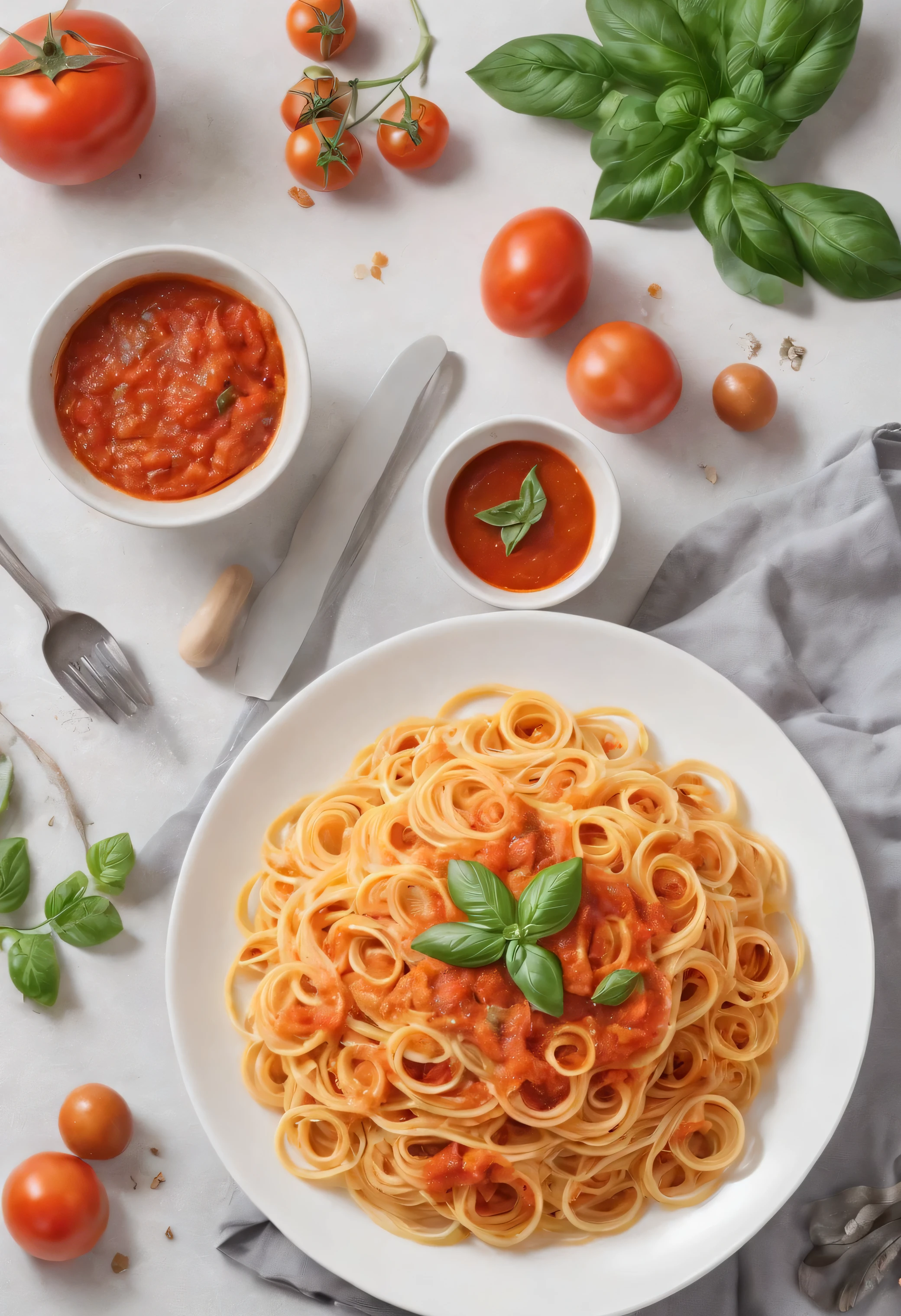 pasta, spaghetti, tomato sauce, white background, food photography, magazine photo