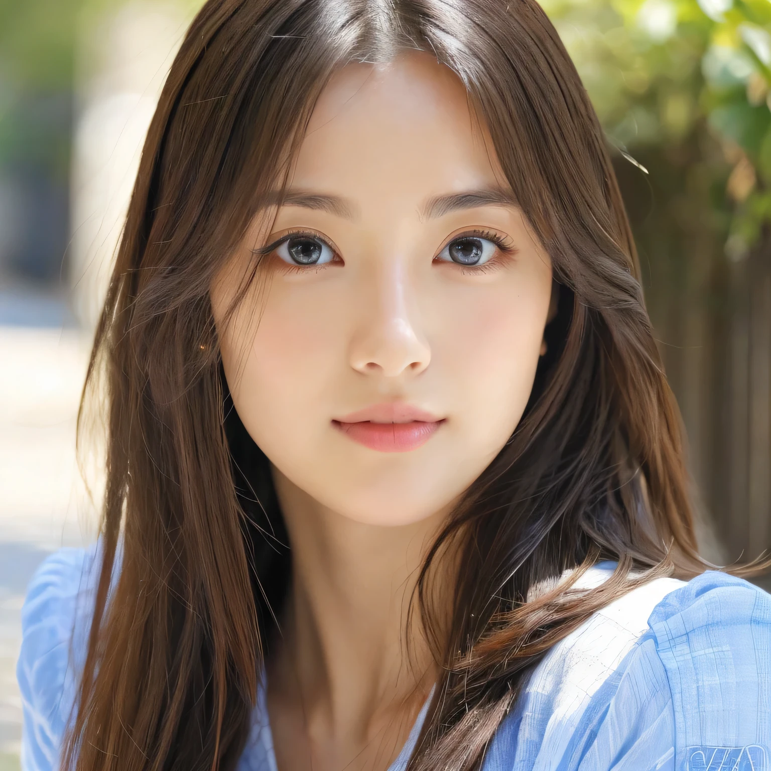 (((32k,high details,high detail、masterpiece,attention to detail,alone))),Raw photo & realistic atmosphere,beautiful dark blue eyes,detailed mouth,glossy lips,thin eyebrows,fine eyes、Soft white skin that shines in every detail、sheの深い黒色の目はとても美しいです,lip details、very beautiful face,very well-shaped face、lifelike face,shining beautiful lips,beautiful eyebrows,infinite reality, Realistic young gravure idol,she'she'she'she'she'she's a very cute woman , young gravure idol, young gravure idol, とても美しくてかわいい21 year old beautiful girl,incredibly beautiful and classy,21 year old beautiful girl,natural soft light,(shiny hair,,Beautiful and kind eyes:1.5),gentle smile,well-shaped chest,medium long hair,tie hair,beautiful posture,no makeup,think ahead,