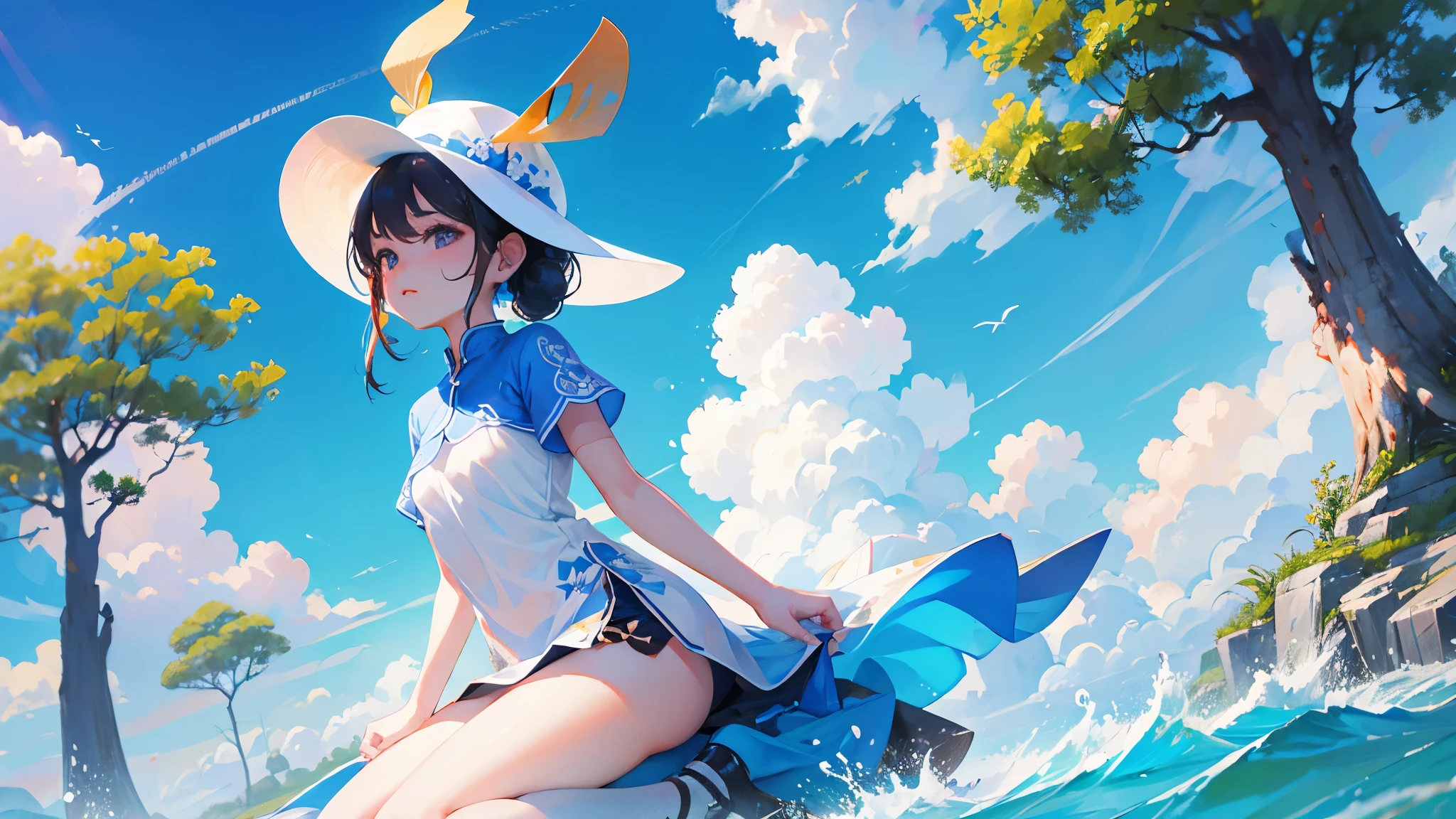 blue sky，Baiyun，分层Baiyun，sunny，清澈的blue sky，illustration，Little fresh