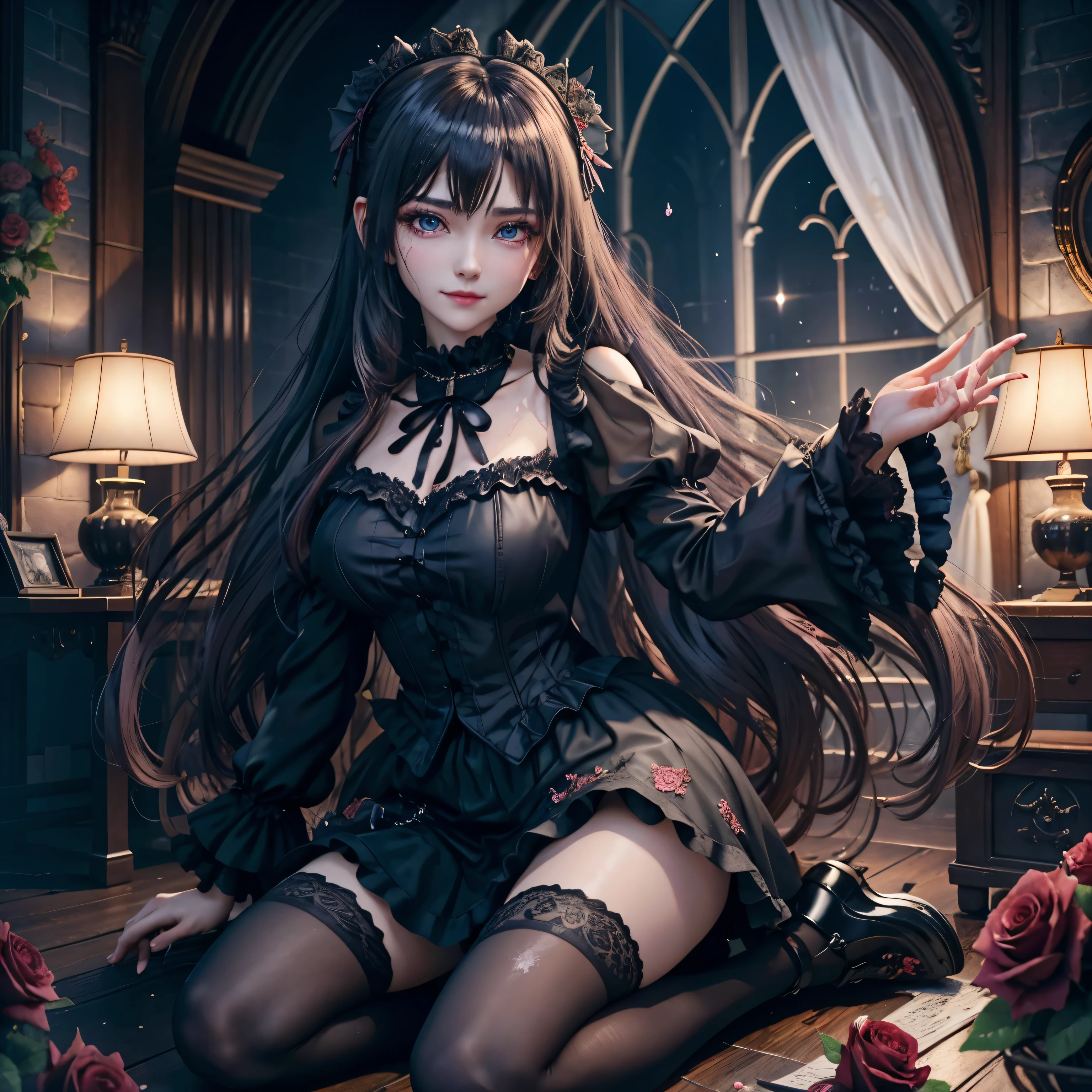 ハードdark gothicメイク、Insanity、deep night sky、horror、black dark eyeshadow、cry、grieve、Good skin glow、dark gothicメイク、dark smile、restless palace、fragrant beauty、22 years ago、lure、Expression of intense sexual pleasure、embarrassed look、dark gothic、lewd expression、pieces fly、highest quality、Browse 5 books、Expression of sexual pleasure in suffering、drunk face、purple maid outfit、Mysterious、Noble、A face that is holding back the toilet、super sexy、loving smile、twin tail hair、jet black ruffle skirt、right blue eye, left eye is red、Gothic bed covered with roses、Super bewitching pose、stick out your butt、platform heel shoes、dark makeup、black lipstick、Stained glass、black metal world、open your legs loosely、make the world beautiful、sit on a bed of roses、gothic ta clothing、comb hair、A little slender、silver hair、long hair straight hair、cute gothic loliress、beautiful face、elegant face、bewitching face、knee high socks、Stained glassが背景、My chest is shiny from a lot of sweat、the room is dark、goth long dress、bell sleeve、wizard sleeve、decadent look、sexually excited look、part of hair、ceremony、ゴシックceremony、Glossy thighs wet with water、Thighs wet and shiny with oil、Background of a room full of roses、sad expression、rose maiden、embroidery is pink、The costume has pink embroidery、thigh high socks、kneel down、Place your knees on the floor、knee high socks、Her thighs are shining with a lot of sweat.、kneel down、My body is wet and shiny、Lots of glitter on the thighs、I'm sweating a lot、A lot of sweat and stickiness on the thighs、Sweat glistens on your thighs, your whole body is sweaty and shiny、pretty sweaty、My thighs are sweaty、my thighs are so wet、I sweat a lot and my thighs are shiny.、A large amount of sweat shines all over the body、kneel down、From right arm to crotch、、spread your legs wide、slender body、gentle expression、masturbating、deep black eyeshadow、despicable act、Stained glassと薔薇背景、エレキplay the guitar、play the guitar、wearing black underwear、have a guitar、black panties、