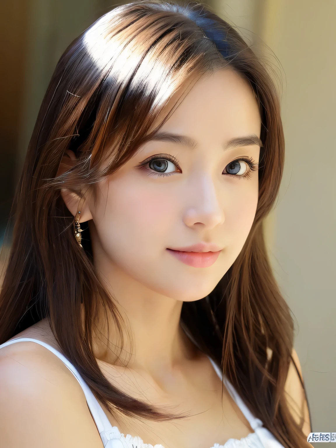 (((32ｋ,high details,high detail、masterpiece,attention to detail,alone))),Raw photo & realistic atmosphere,beautiful dark blue eyes,detailed mouth,glossy lips,thin eyebrows,fine eyes、Soft white skin that shines in every detail、sheの深い黒色の目はとても美しいです,lip details、very beautiful face,very well-shaped face、lifelike face,shining beautiful lips,beautiful eyebrows,infinite reality, Realistic young gravure idol,she&#39;she&#39;she&#39;she&#39;she&#39;she&#39;very cute woman , young gravure idol, young gravure idol, とても美しくてかわいい21-year-old beautiful girl,incredibly beautiful and classy，21-year-old beautiful girl,natural soft light,（shiny hair,,Beautiful and kind eyes：1.5）,gentle smile,well-shaped chest,medium long hair,tie hair,beautiful posture,no makeup,think ahead,Upper body，from the waist up
