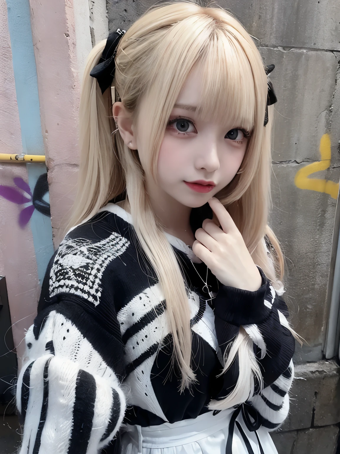 highest quality Shining, clear, white skin、Her windblown blonde hair hides her beautiful face、huge、20 years old cute sexy little beautiful face、Beautiful straight hair that stands out、growing up, Sparkling light blue eyes、long silky bangs that cover cute eyes, Sexy and cute young woman with super long hair hiding her sexy face、Super long, natural platinum blonde shiny hair Beautiful bangs that cover the forehead and reach the eyebrows Beautiful chest whole body Lower Body Overall image Sensual pose They are trying to seduce me. A devilish look peace sign Gothic ta Costume Trying to kiss her with her beautiful lips Sticking out her buttocks