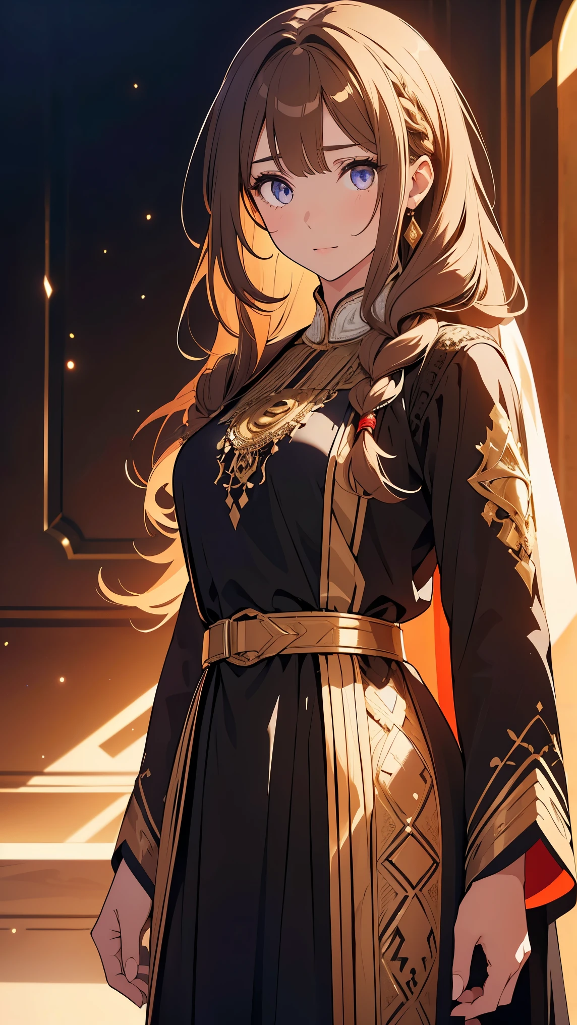 Girl1,(light brown long hair, curly hairstyle,Honey-colored eyes,Long eyelashes),(white eye shadow),full body, (black Arabic abaya dress,red waist belt),(Highly detailed CG,module,8K wallpapers)،(Highest quality, high resolution, beautiful lighting, realistic shadow, high resolution)،(Detailed skin, highly detailed, detailed faces and eyes, realistic eyes)
