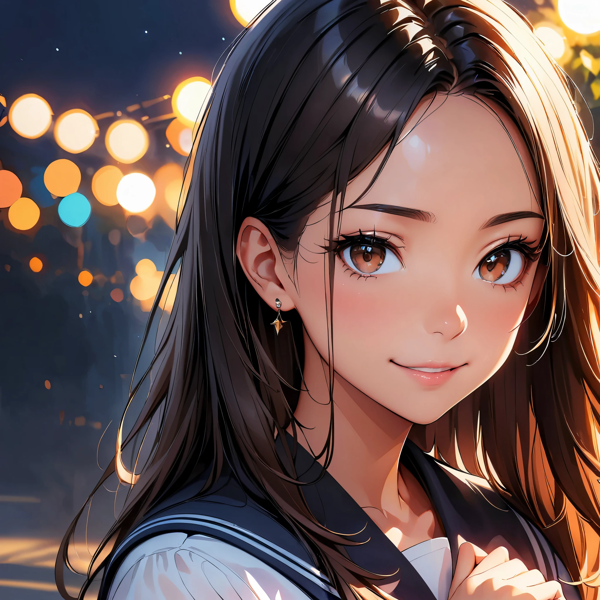 (highest quality, 4k, masterpiece :1.3), Beautiful woman, 1 girl, (chest, attractive body :1.2), JK:1.1, dark brown hair: 1.1, sailor suit, super detailed face, lip details, fine eyes, double eyelid