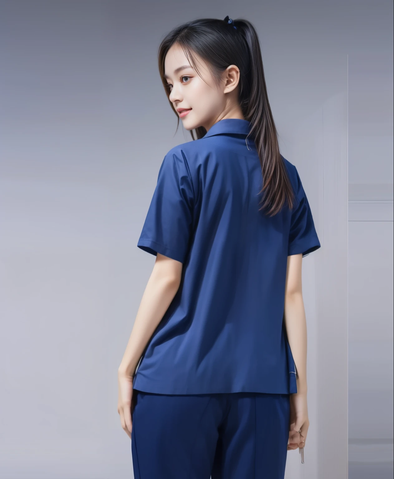 (best quality,10,10,height,Masterpiece:1.2),Special details,(realistic,ภาพrealistic,Realistic photos:1.37),1 Cute girl in the kitchen,shiny, ผิวshiny,only,smile softly,BDclothelue shirt:1.3)),short sleeve,shirt, กางเกงขาlong.,(navy_long_track pants:1.1), ((Kitchen Background)),Dynamic angle,excited,Face focus,dynamic poses,from behind,focus on ass,Masterpiece, best quality, ultra realistic, Too many details, 8k resolution, raw photos, Sharp focus, ((Navy blue shirt:1.1)), short sleeve, เส้นทางlong, perfect body, 2 mature women, 18 years old, Cinema-grade lighting system,blue sweatpants,shirtผ้าออกกำลังกาย,correct ???????,perfect body, correct body, Sharp face, correct bodyทางกายวิภาค, full body, realistic gestures, long-haired, realistic poses,Wear long shorts...........................,ช่วงขาlong,Good shape,carved girl, Slender figure, model, Good shape, beautiful body,blue sweatpants, two girls kissing