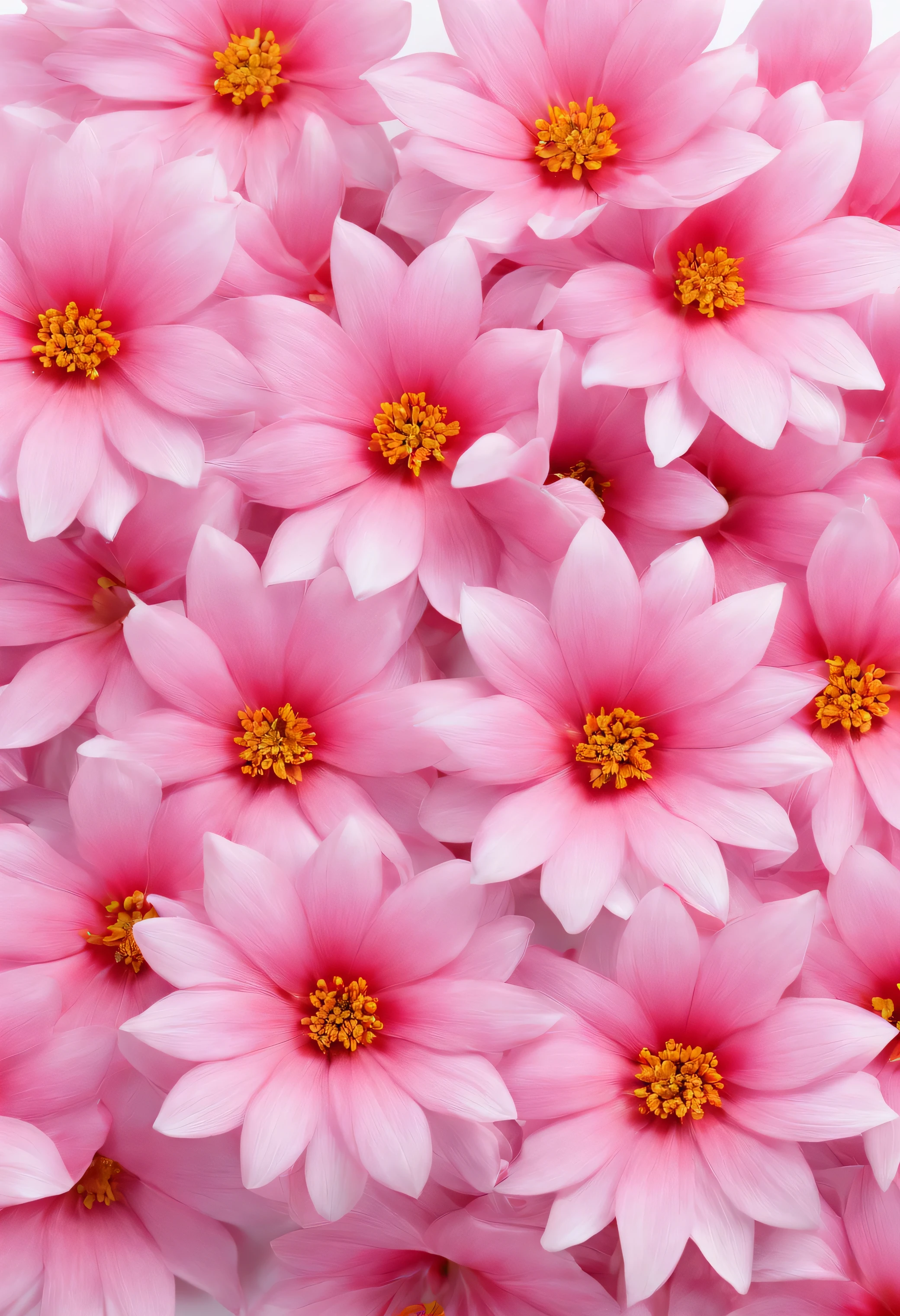 pink flowers, exactly in the middle, white background