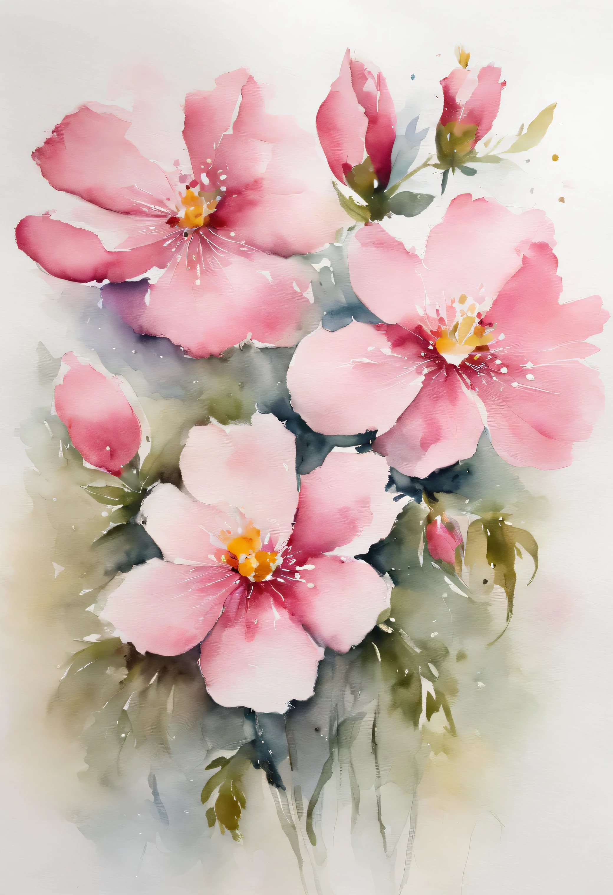 pink flowers, white background