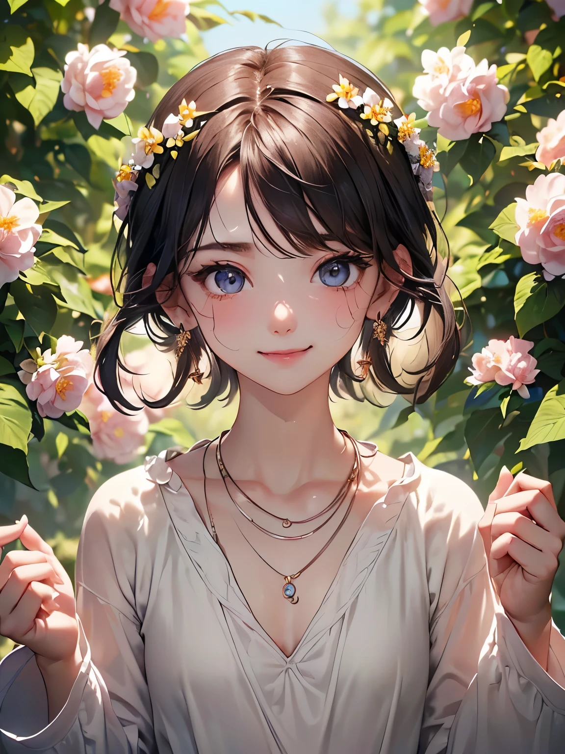 ((Biologically correct number of limbs))、((natural finger shape))、((full body shot, Full body photo including face、head to toe photo))、standing position、[NSFW]、4K、masterpiece、((focus on the face))、((Symmetrical facial features))、Eyes of minute description、Beautiful woman、outstanding style、beautiful clavicle、beautiful legs、slender body、(small ass、thin thighs）、(high heels）、Detailed depiction of faces、small earrings、necklace、Low - Angle、(upper body sweatshirt、lower body skirt）、Holiday morning park scenery、