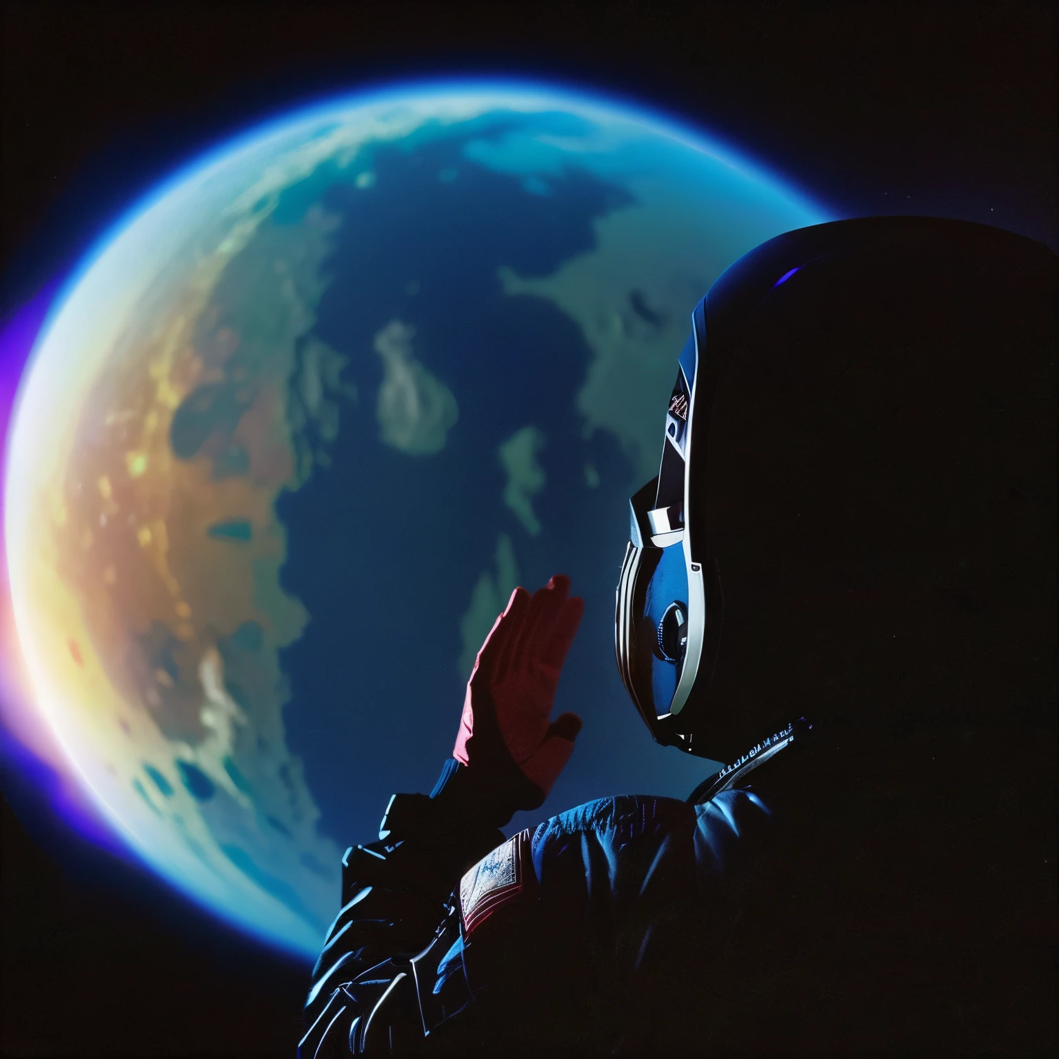 Astro.in the deep space don't show his face wearing space suit and deep space like a profile picture photo