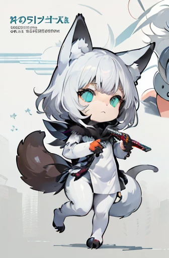 (((Animals,white monster, An illustration, Chibi))), (Sad face, Animals, fox head, wolf carcass, owl back wing, tail snake, four legs)