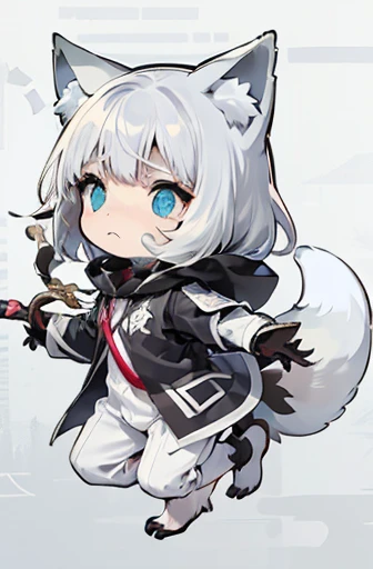 (((Animals,white monster, An illustration, Chibi))), (Sad face, Animals, fox head, wolf carcass, owl back wing, tail snake, four legs)