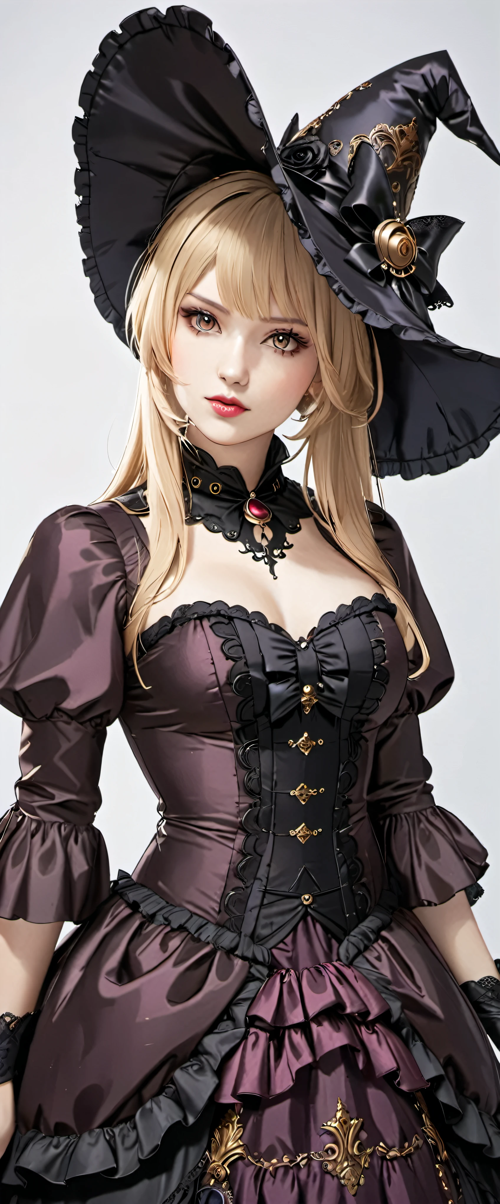 woman wearing dress and boots , baroque dress, Wearing an elaborate steampunk dress, elegant gothic princess, victorian gothic ****ta fashion, historical baroque dress dark, black gothic ****ta dress, fantasy style clothing, rococo dress, black rococo, classic witch, fantasy costume, wearing a gothic dress, romantic dress, gothic dress,blonde,,(((upper body portrait)))