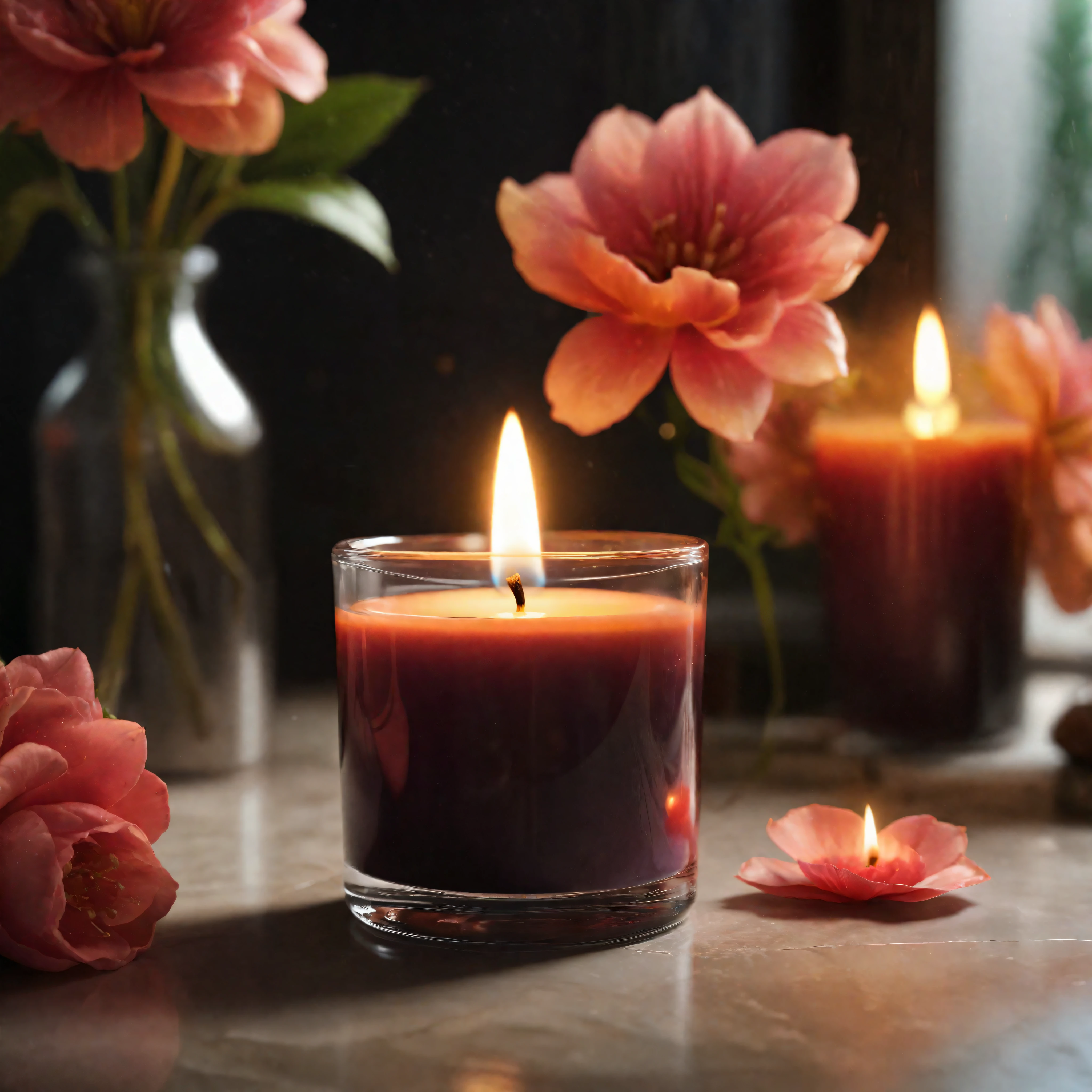 ((Masterpiece in maximum 16K resolution):1.6),((soft_color_photograpy:)1.5), ((Ultra-Detailed):1.4),((Movie-like still images and dynamic angles):1.3). | (Macro shot cinematic photo of a glowing aromatic candle in a fancy bathroom), (aesthethic scented candle), (dim background), (macro lens), (illuminate), (luminous object), (candle glass), (shimmer), (fancy bathroom), (aromatic flower), (visual experience),(Realism), (Realistic),award-winning graphics, dark shot, film grain, extremely detailed, Digital Art, rtx, Unreal Engine, scene concept anti glare effect, All captured with sharp focus. | Rendered in ultra-high definition with UHD and retina quality, this masterpiece ensures anatomical correctness and textured skin with super detail. With a focus on high quality and accuracy, this award-winning portrayal captures every nuance in stunning 16k resolution, immersing viewers in its lifelike depiction. | ((perfect_composition, perfect_design, perfect_layout, perfect_detail, ultra_detailed)), ((enhance_all, fix_everything)), More Detail, Enhance.

