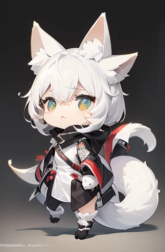 (((Animals,white monster, An illustration, Chibi))), (Sad face, Animals, fox head, wolf carcass, owl back wing, tail snake, four legs)