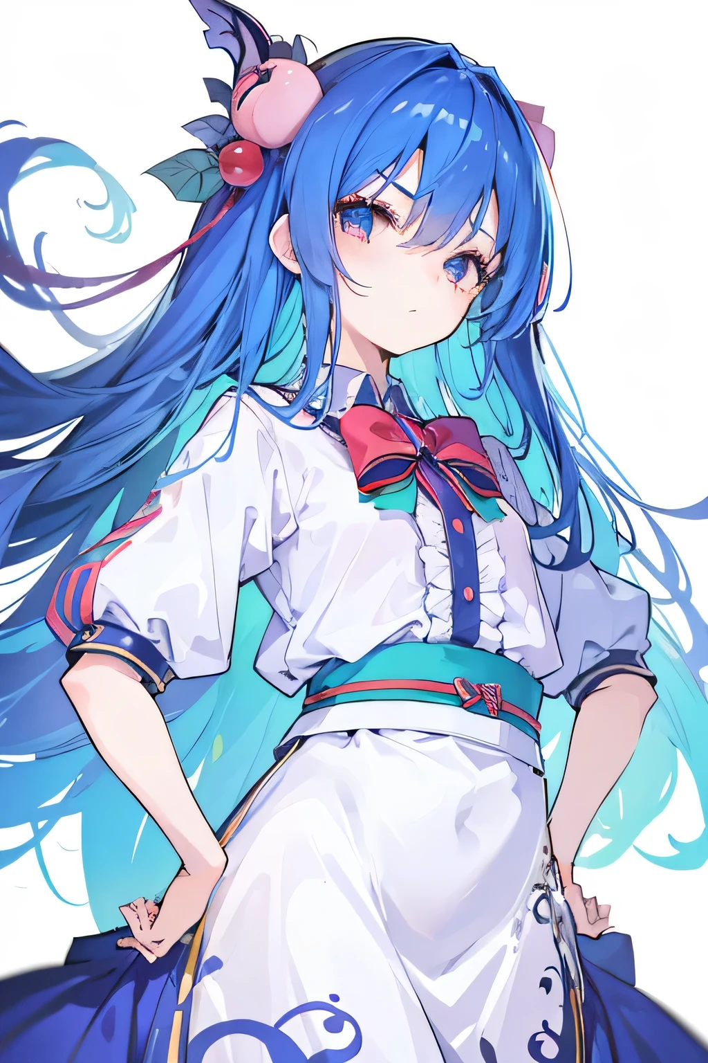 (masterpiece),best quality, expressive eyes, perfect face, 1girl,
Put your hands on your waist,Fair, Gorgeous,japanese manga,girl,Laura,young angel, blue hair, blue haired, floating clothes,grab your waist, grab your waist, hands on hips , hands on hips,flat chest