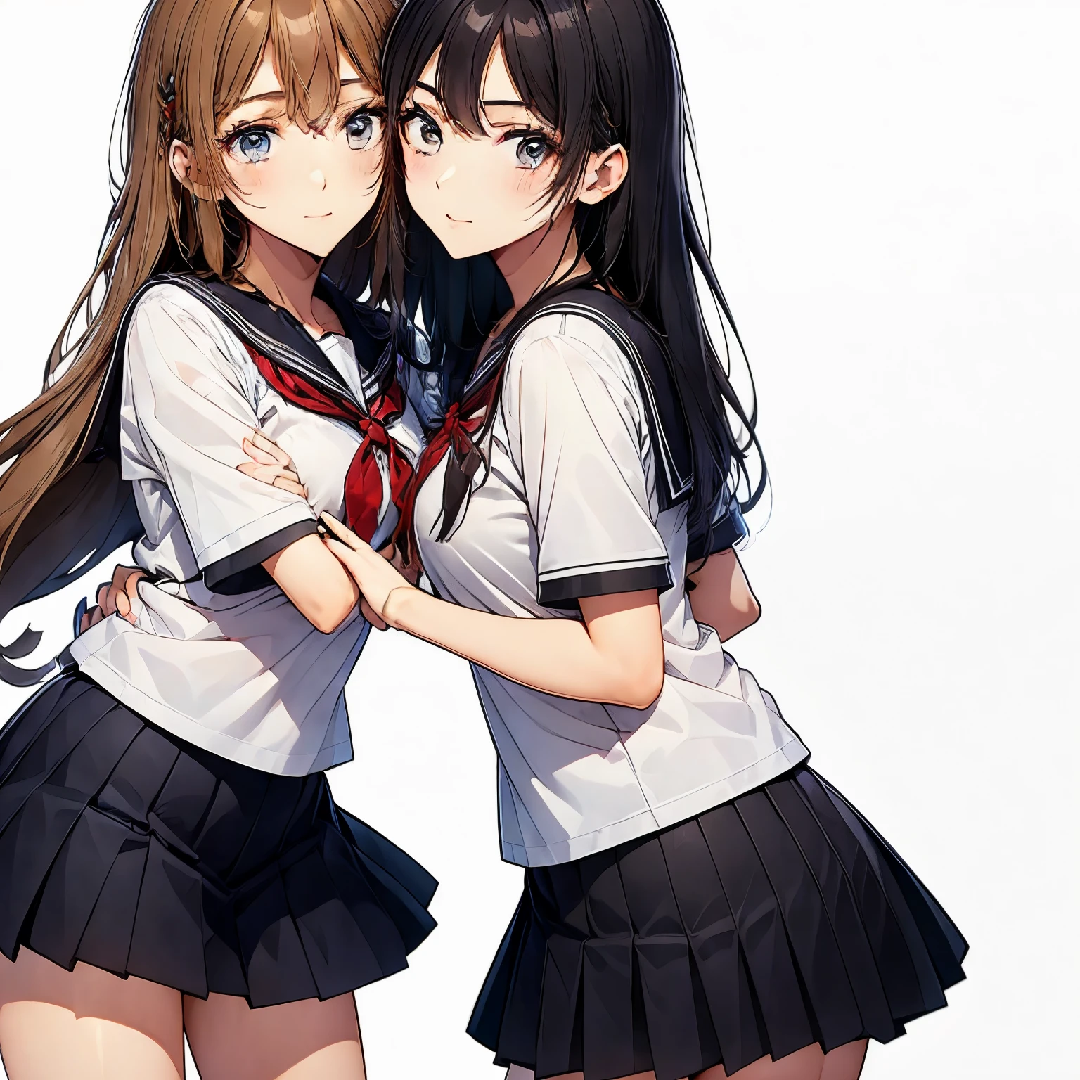 Two high school girls hugging each other