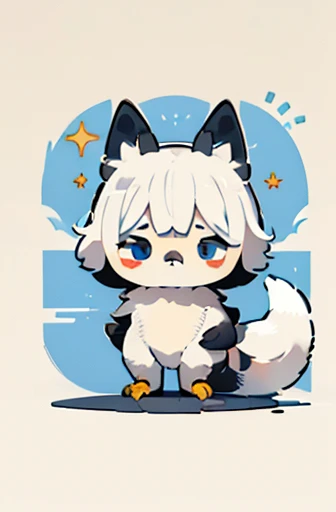 (((Animals,white monster, An illustration, Chibi))), (Sad face, Animals, fox head, wolf carcass, owl back wing, tail snake, four legs)