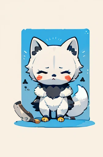 (((Animals,white monster, An illustration, Chibi))), (Sad face, Animals, fox head, wolf carcass, owl back wing, tail snake, four legs)
