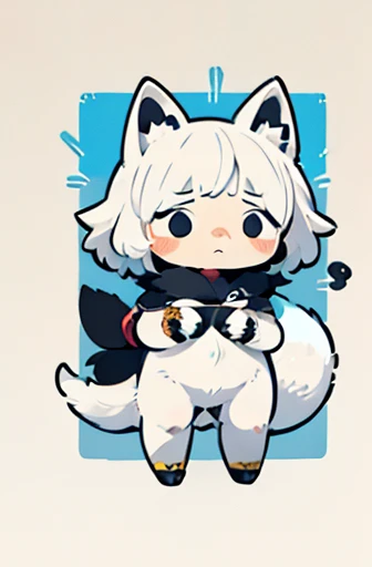 (((Animals,white monster, An illustration, Chibi))), (Sad face, Animals, fox head, wolf carcass, owl back wing, tail snake, four legs)