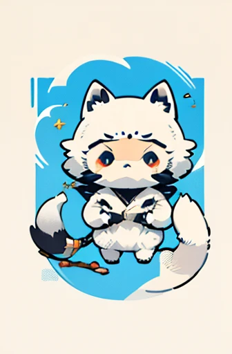 (((Animals,white monster, An illustration, Chibi))), (Sad face, Animals, fox head, wolf carcass, owl back wing, tail snake, four legs)