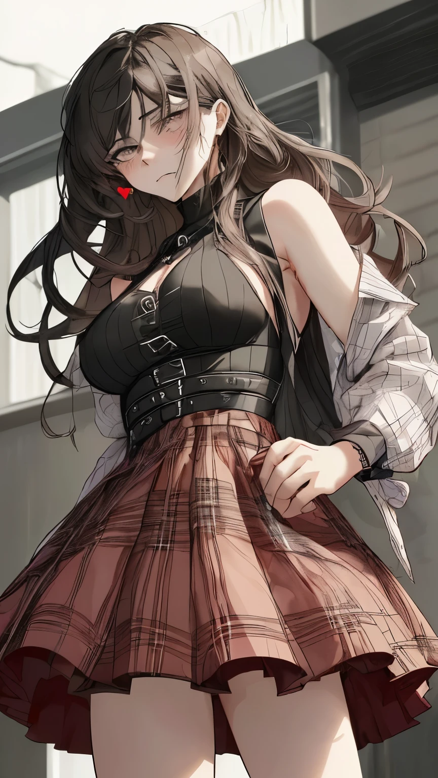 She could be a strong and self-confident girl, with a cute and submissive girl style that reflects her own rugged attitude with medium-large breasts and a large, pronounced waist with a plaid mini skirt. He could have medium-long hair with a touch of messiness, an intense look and a bold and striking style of dress. Despite his outward appearance, he would be a person with a tender and protective heart towards his partner, appreciating his femininity and valuing his emotional connection.