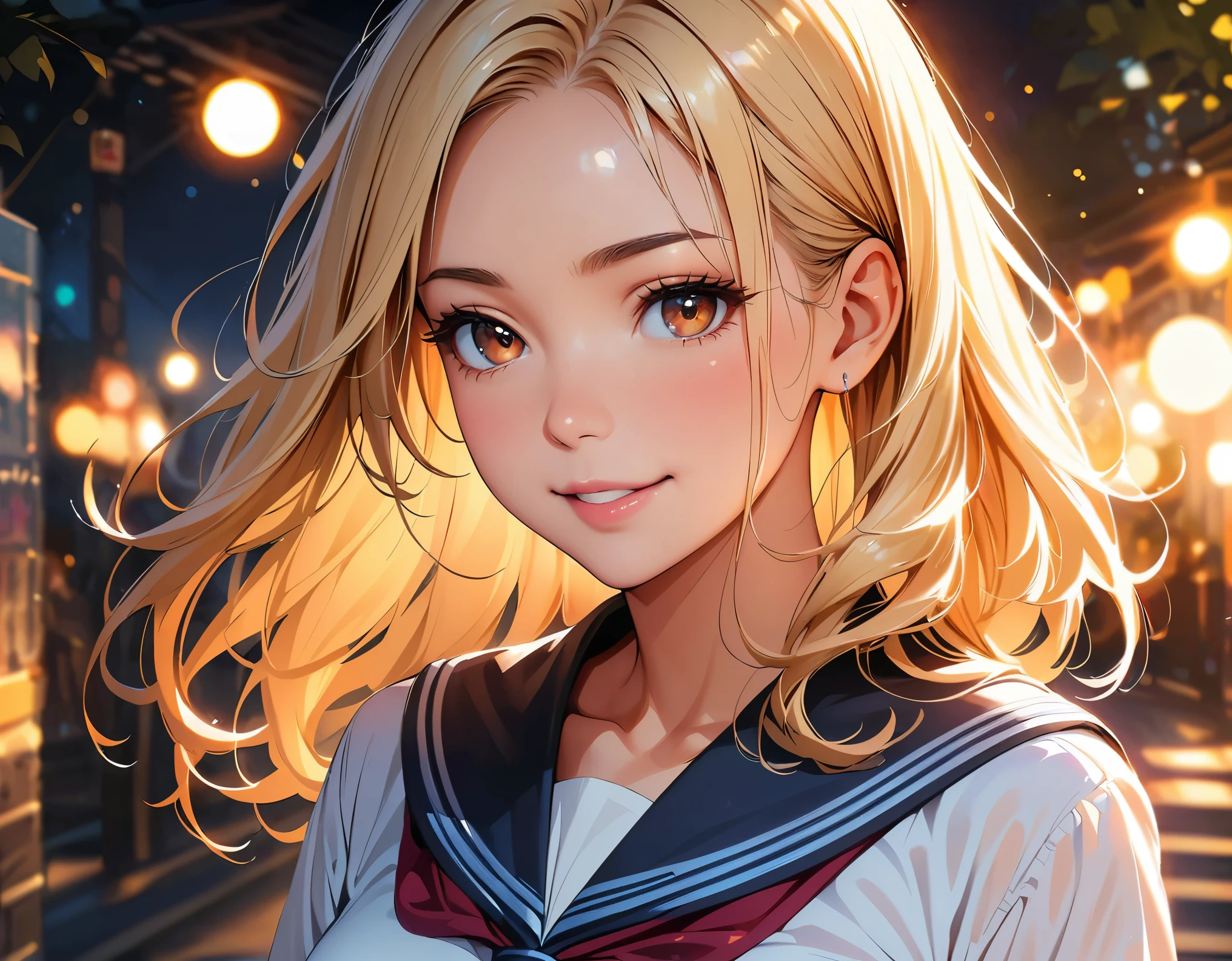 (highest quality, 4k, masterpiece :1.3), Beautiful woman, 1 girl, (chest, attractive body :1.2), JK:1.1, dark brown hair: 1.1, sailor suit, super detailed face, lip details, fine eyes, double eyelid