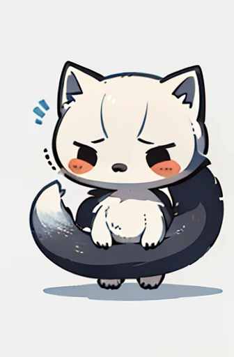 (((Animals,white monster, An illustration, Chibi))), (Sad face, Animals, fox head, wolf carcass, owl back wing, tail snake, four legs)