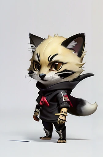 (((Animals,white monster, An illustration, Chibi))), (Sad face, Animals, fox head, wolf carcass, owl back wing, tail snake, four legs)