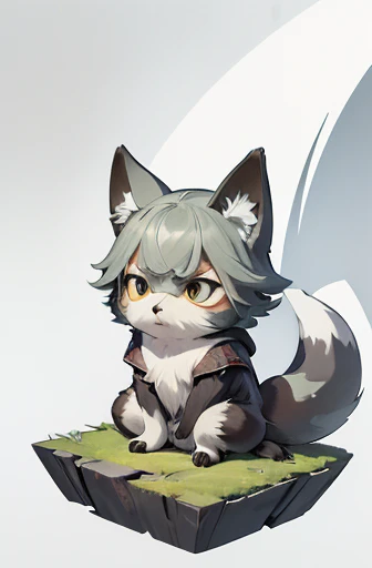 (((Animals,white monster, An illustration, Chibi))), (Sad face, Animals, fox head, wolf carcass, owl back wing, tail snake, four legs)