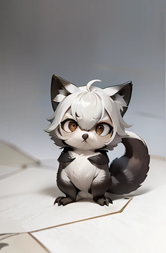 (((Animals,white monster, An illustration, Chibi))), (Sad face, Animals, fox head, wolf carcass, owl back wing, tail snake, four legs)
