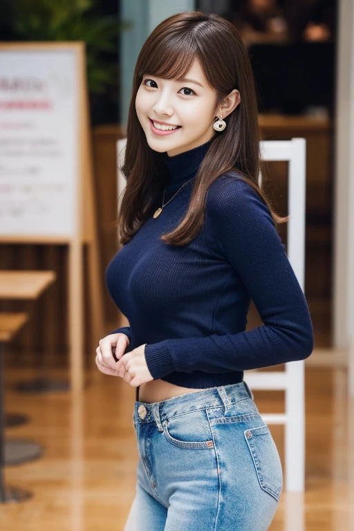 ((Underwear seen through clothes、Tight turtleneck、bbw、Sleeveless、wearing a denim pants:1.2))、(realisitic、Photorealsitic、ultra-detailliert、Highest Details Skins、top-quality、masterpiece、超A high resolution)、hotels room、sit on sofa、Realistic skin type、thighs thighs thighs thighs、simple background、Cute Japan person、18year old、younggirl、I have bangs、二重まぶた、drooing eyes、Cute smile、Charming、purity、double tooth、View here